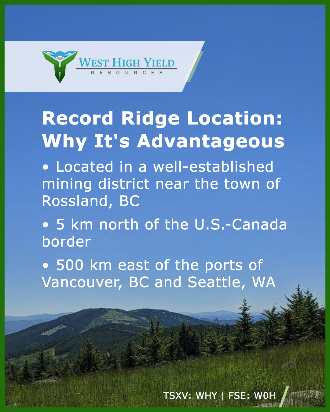West - Situated in a proven mining district close to key borders and ...
