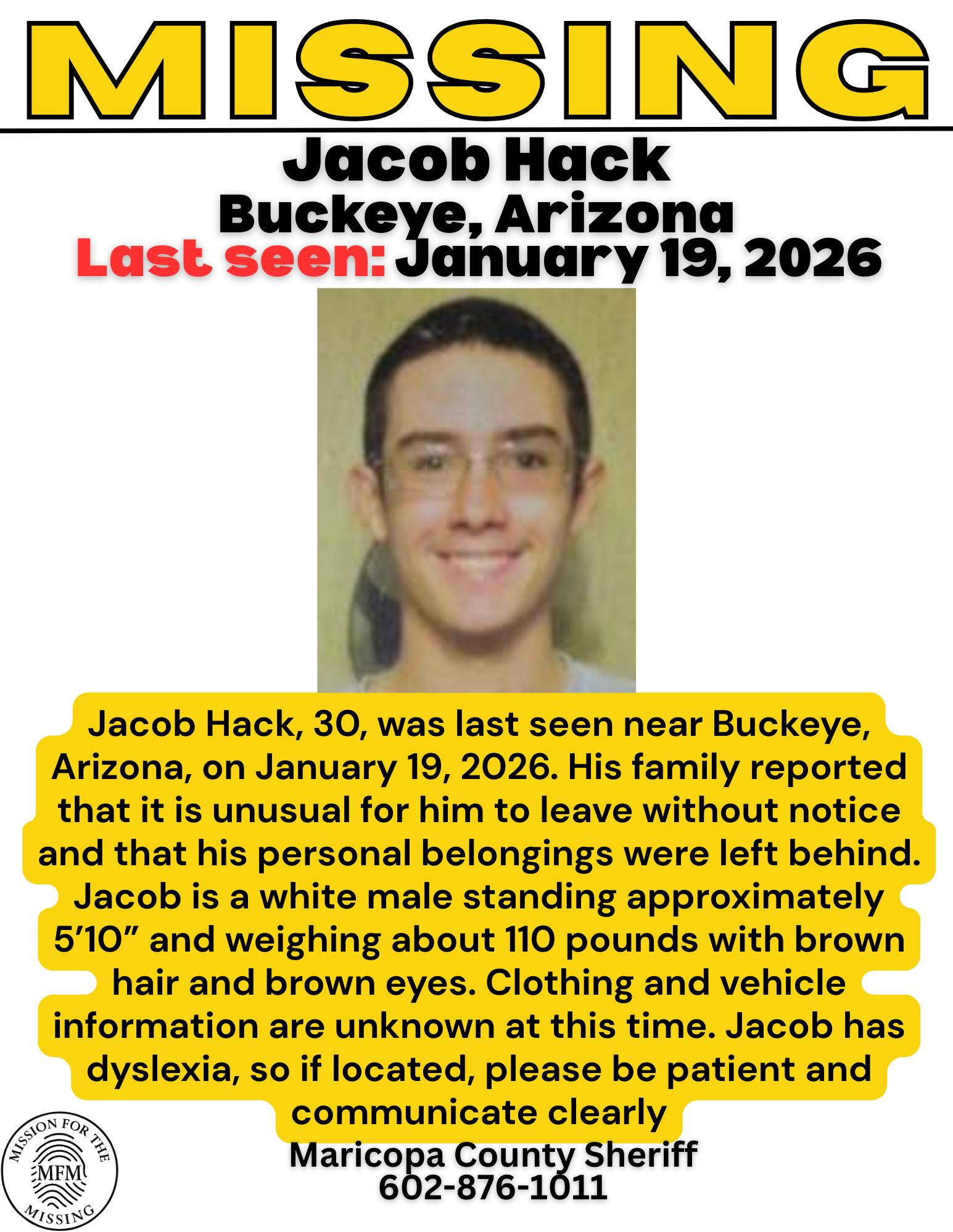 Tactical - 📣 MISSING FROM BUCKEYE, ARIZONA 💛 💛 Jacob Hack, 30, was last ...