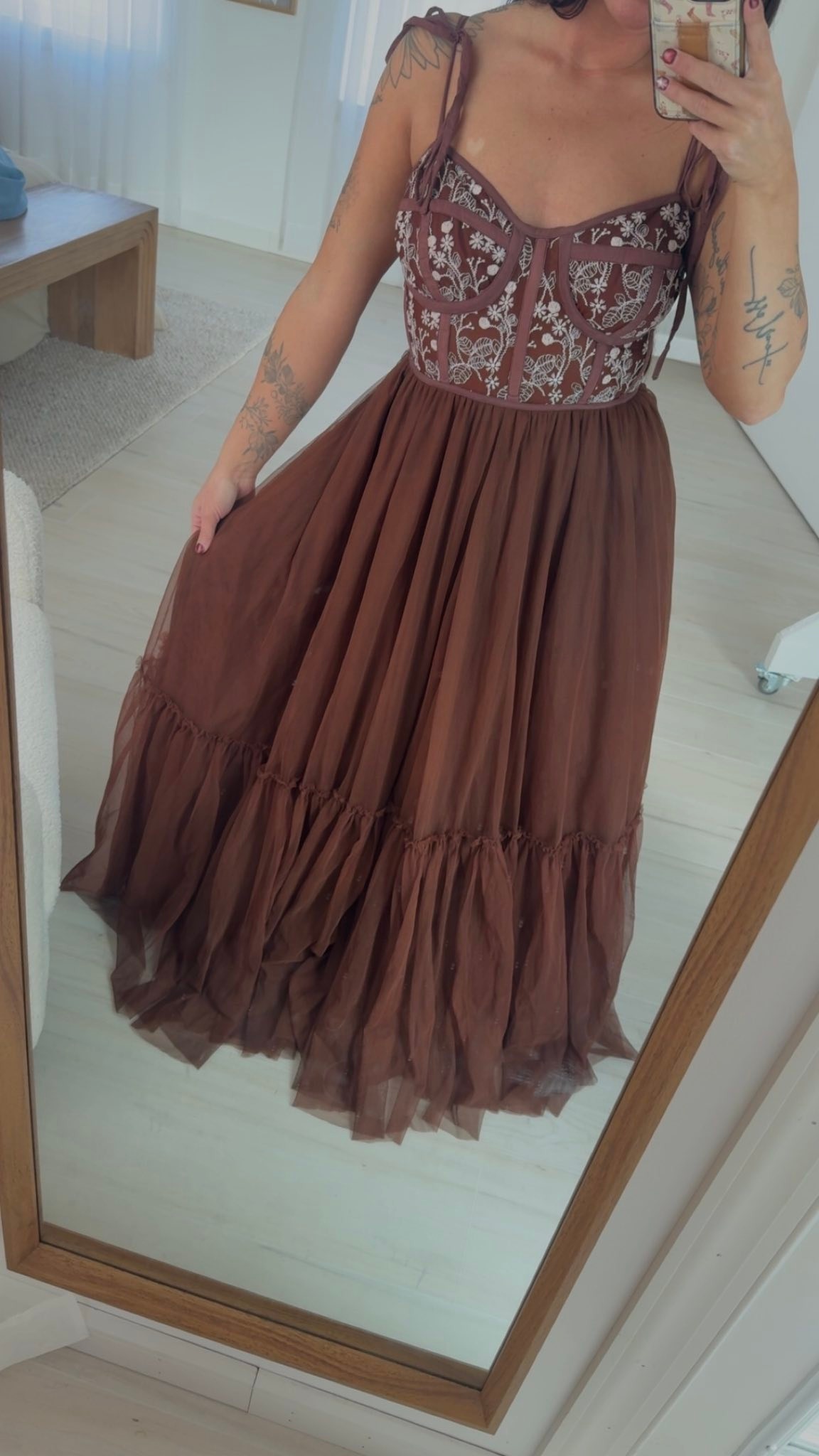 cream brown dress Rosii Maxi 20% Cotton Women's Brown Midi Dress With