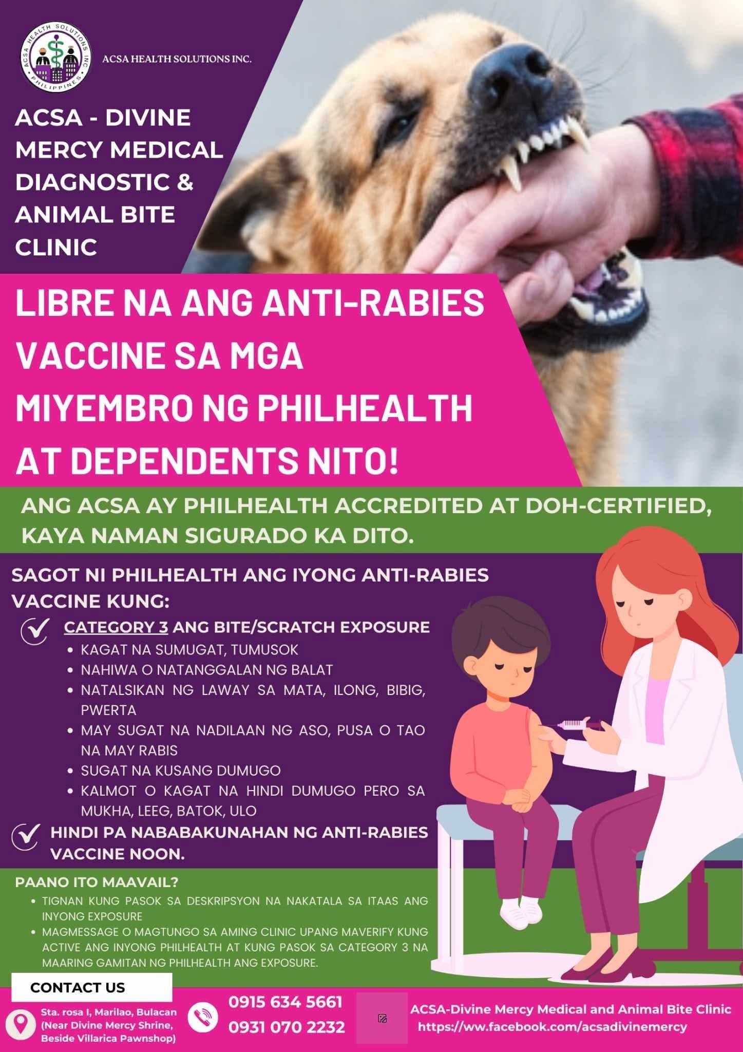 ACSA - 🐾 LIBRENG ANTI-RABIES VACCINE! 🐾 para sa mga PhilHealth members ...