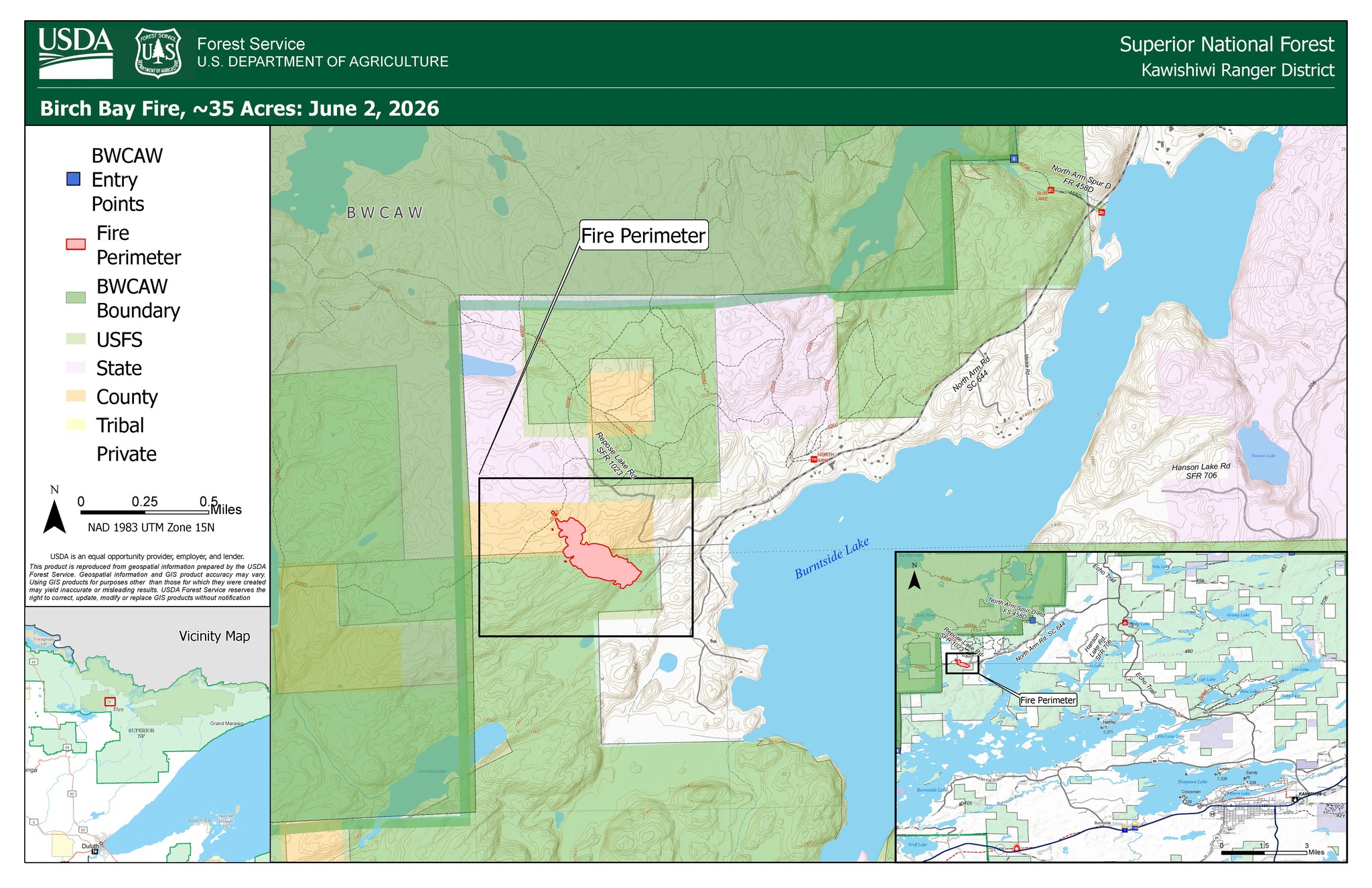 Birch Bay Fire Map as of June 2, 2026 with a fire perimeter that 