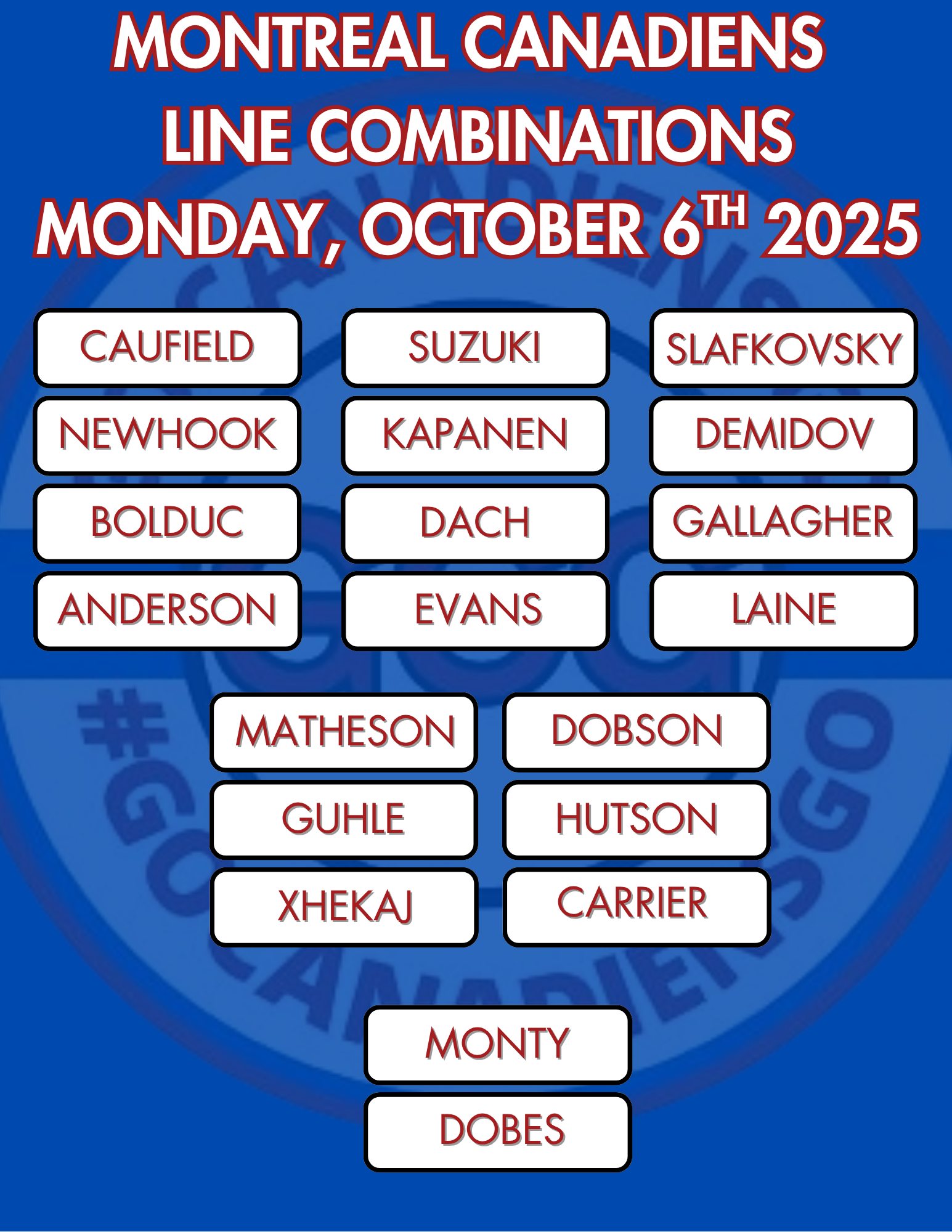Go Canadiens Go - Here are your #GoCanadiensGo line... | Facebook