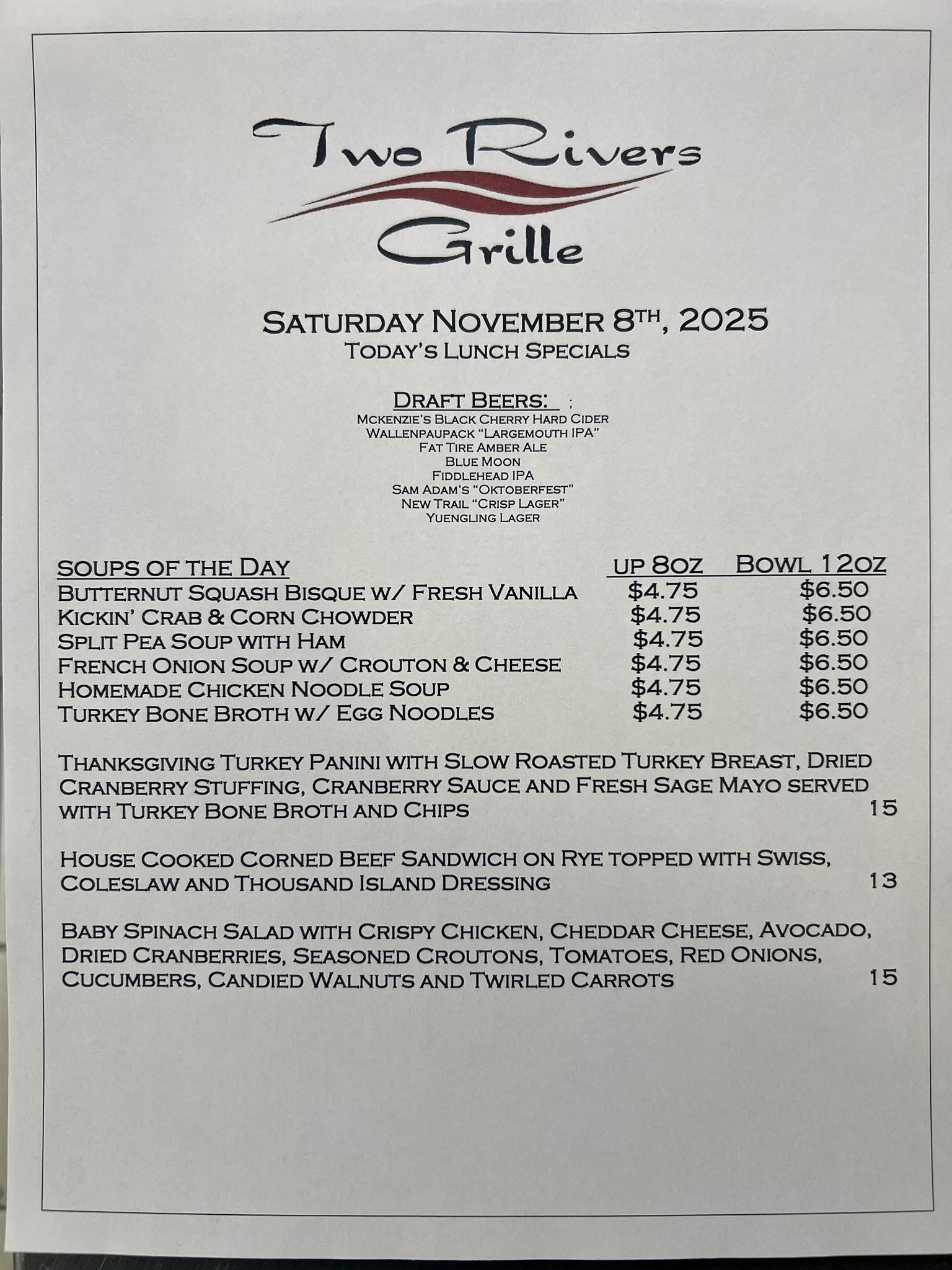 🥣 Soup weather has arrived and we came... - Two Rivers Grille | Facebook