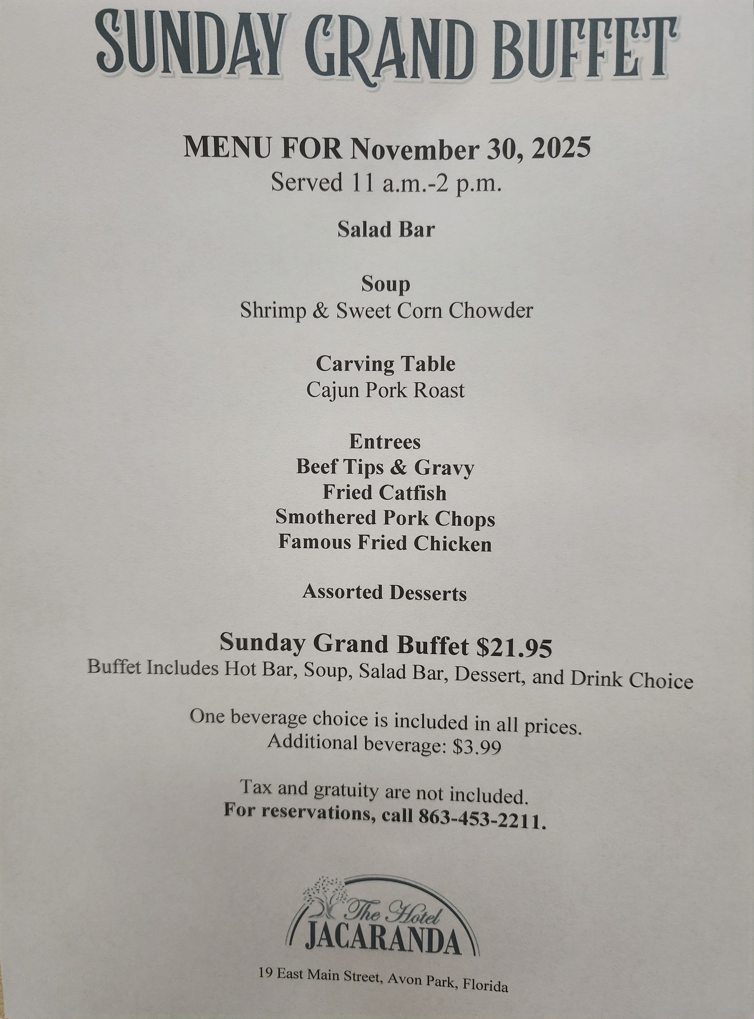 Join us for Sunday's Grand Buffet.... - The Jacaranda Hotel | Facebook