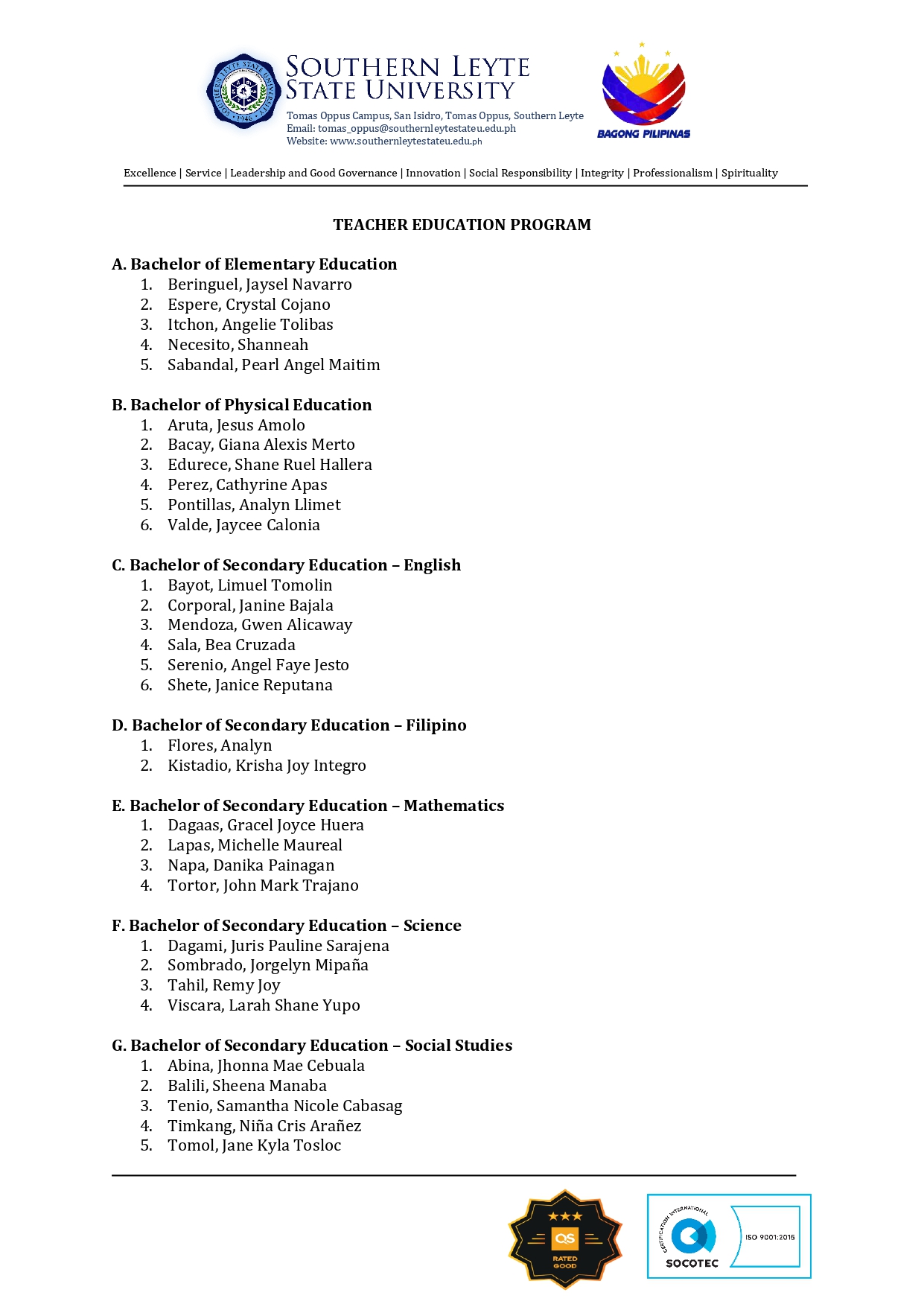 SLSU Tomas Oppus Campus Scholarship Office | Tomas Oppus