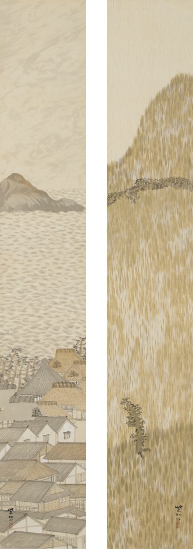 しっとこう_しこう／ 縦に細長い画面が特徴の双幅の風景画です。右は