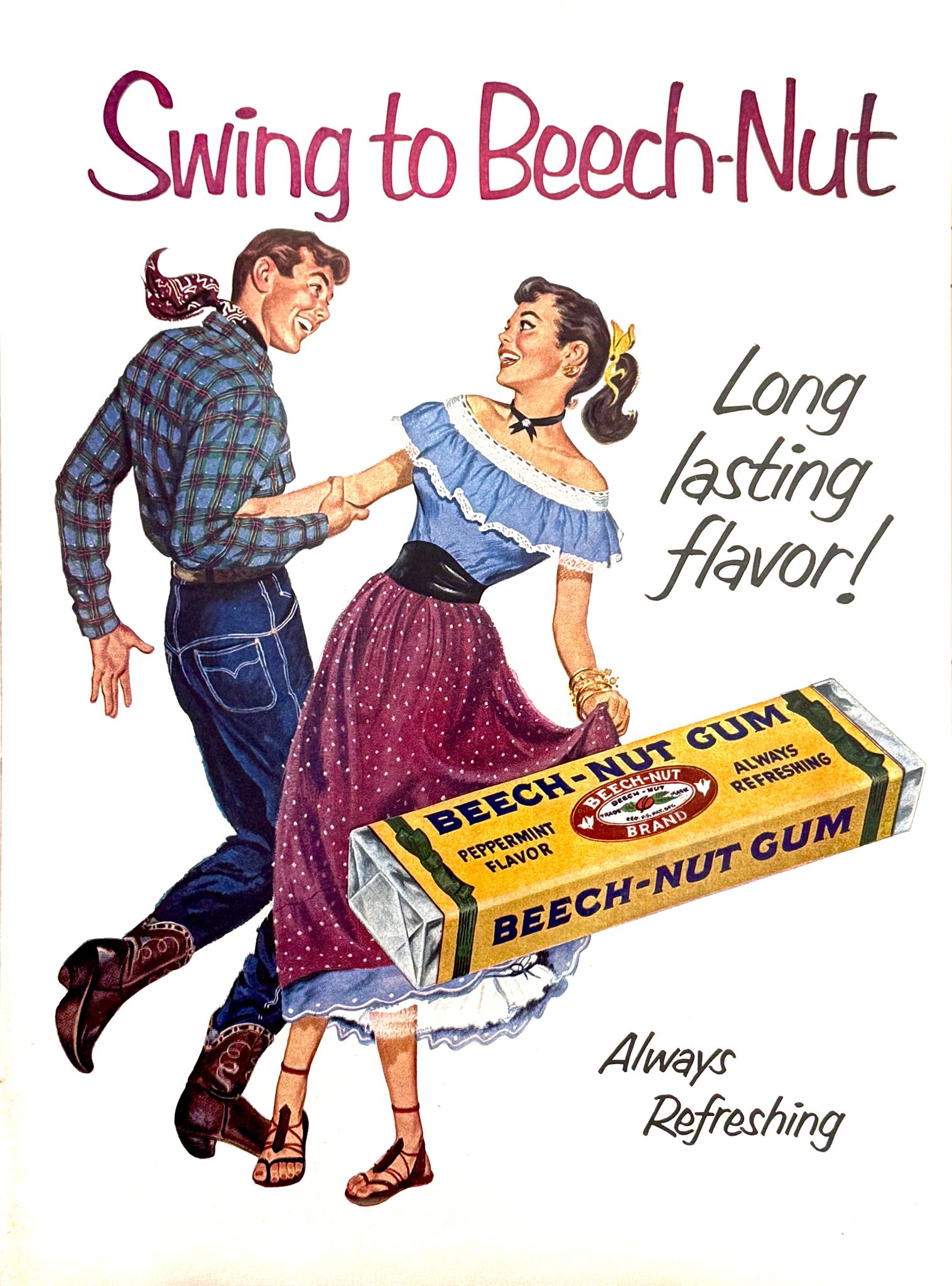 1952 Swing to Beech-Nut Nut Long lasting flavor! GUM GUM BEECH-NUT