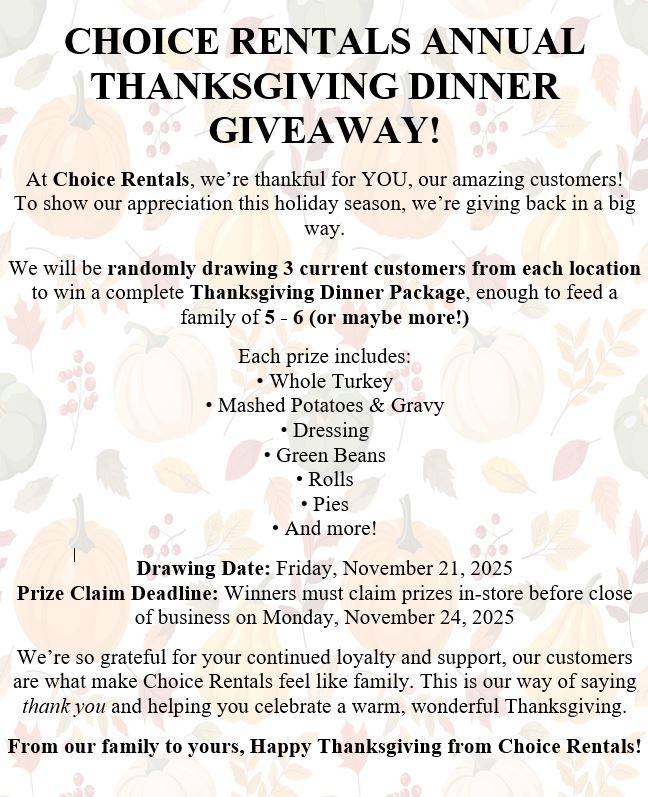 🎉🦃 CHOICE RENTALS ANNUAL... - Choice Rentals - Cullman | Facebook
