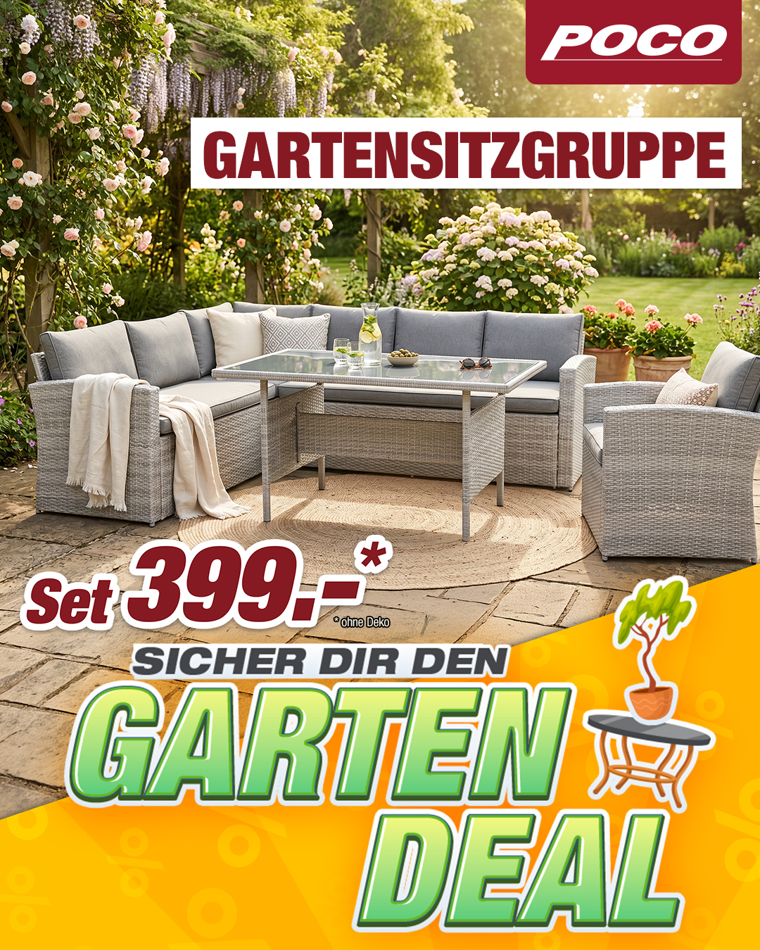 Garten-Upgrade zum Aktionspreis: Nur für kurze Zeit! Mehr über die Gartensitzgruppe erfahren: https://fcld.ly/jn3prbo