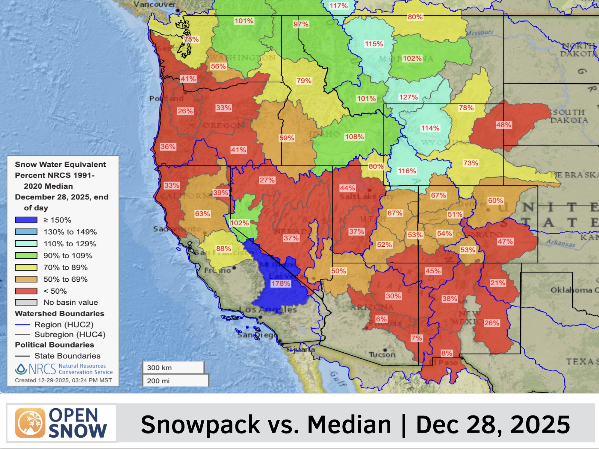 OpenSnow - Snowpack update for the Western US. Blue is well above ...