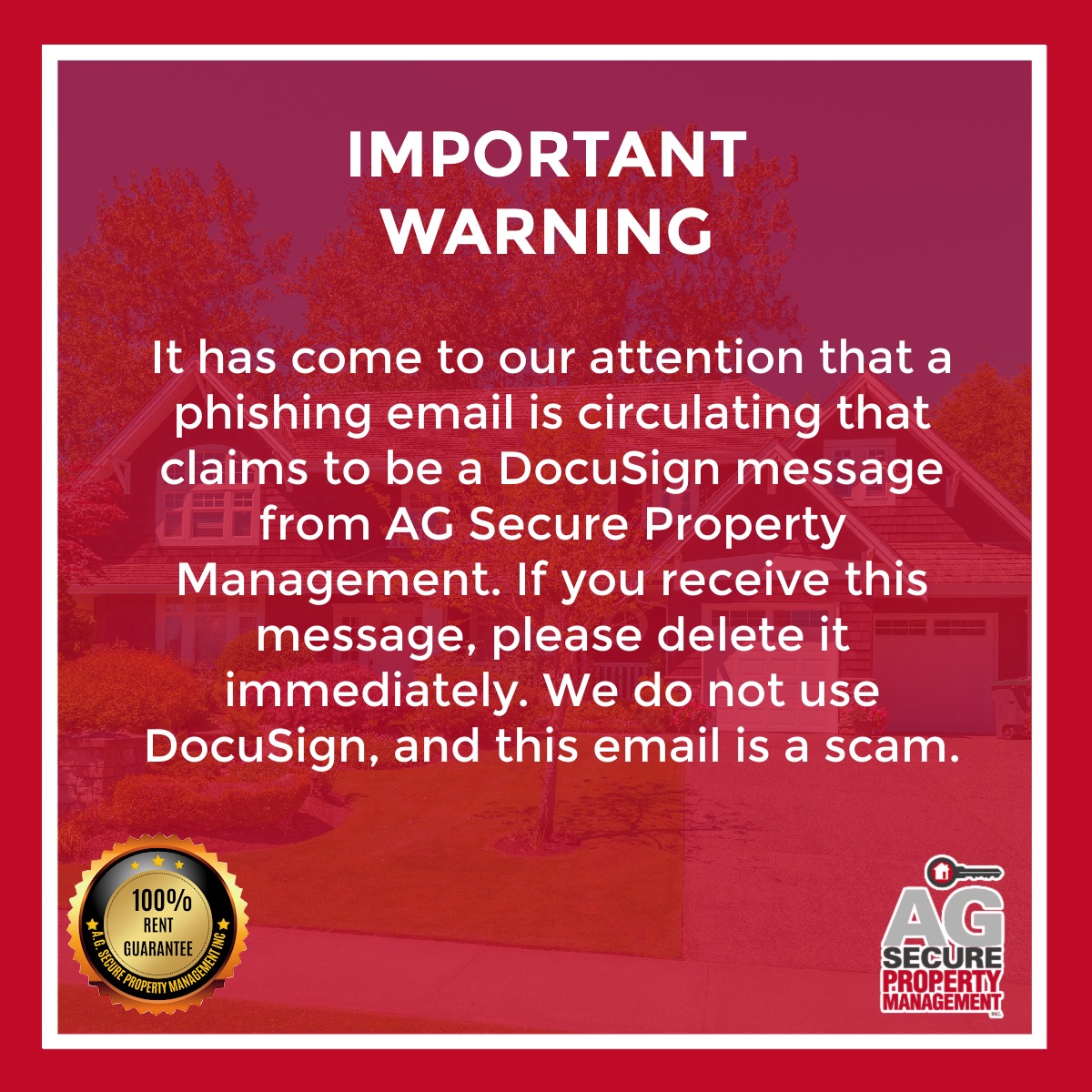 🚨 Scam Alert 🚨 We’ve... - AG Secure Property Management Inc | Facebook