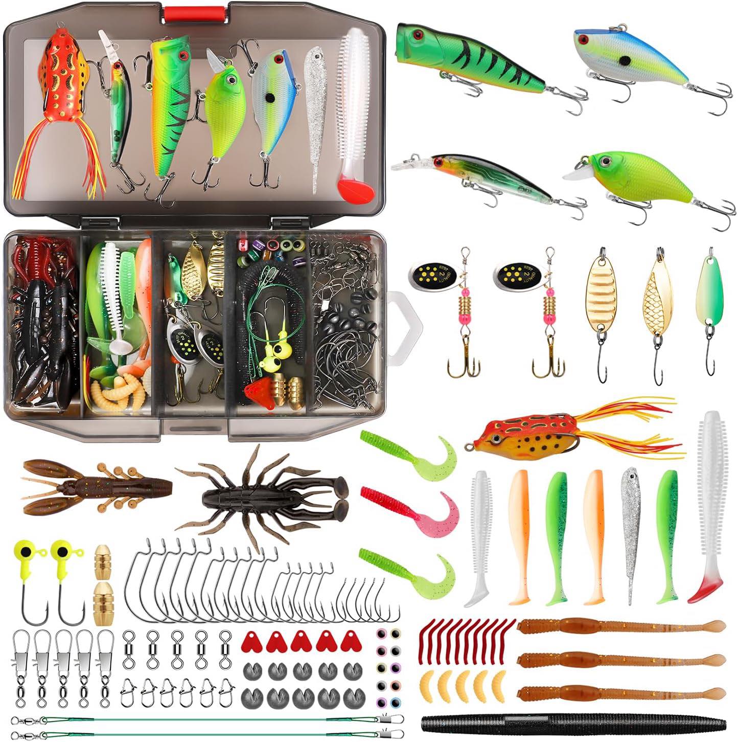 51 Pc Fishing Lures Kit With Tackle Box | Hard & Soft Baits For Freshwater & Saltwater