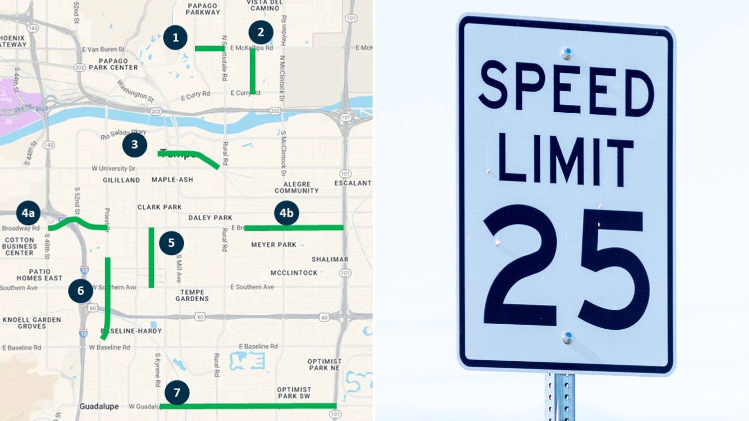 Tempe has lowered the speed limit on seven roadways as part of the