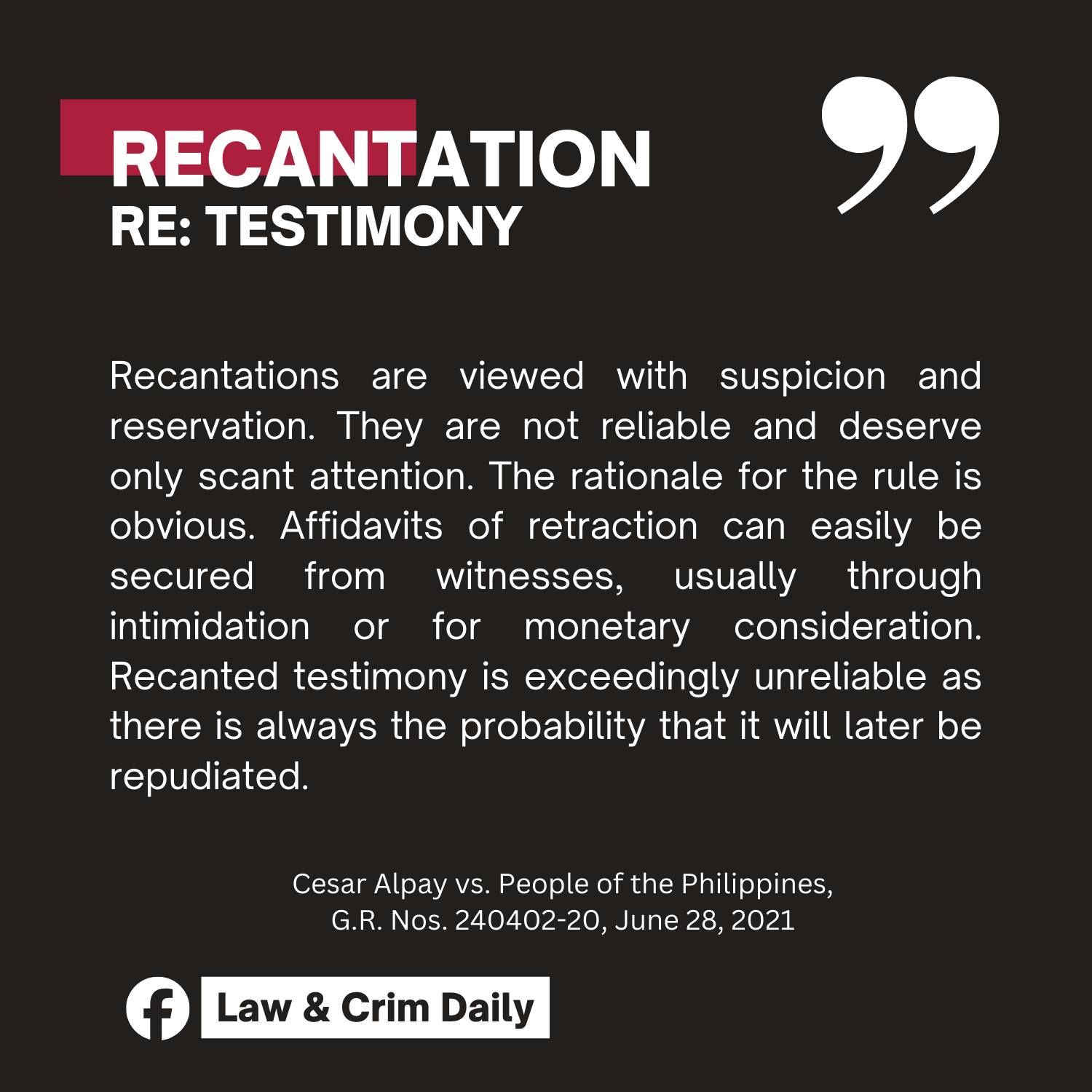 Ang recantation o pag-atras ng salaysay... - Law & Crim Daily | Facebook