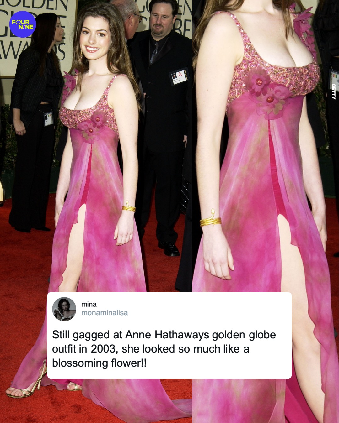 anne hathaway golden globes dress really understood the assignment at her very first 🌸✨ At the 2003 Golden Globe Awards - just two years after her breakout in 