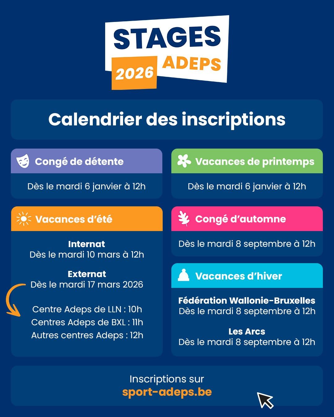 📣 La programmation des stages... - Centre Adeps de Loverval | Facebook