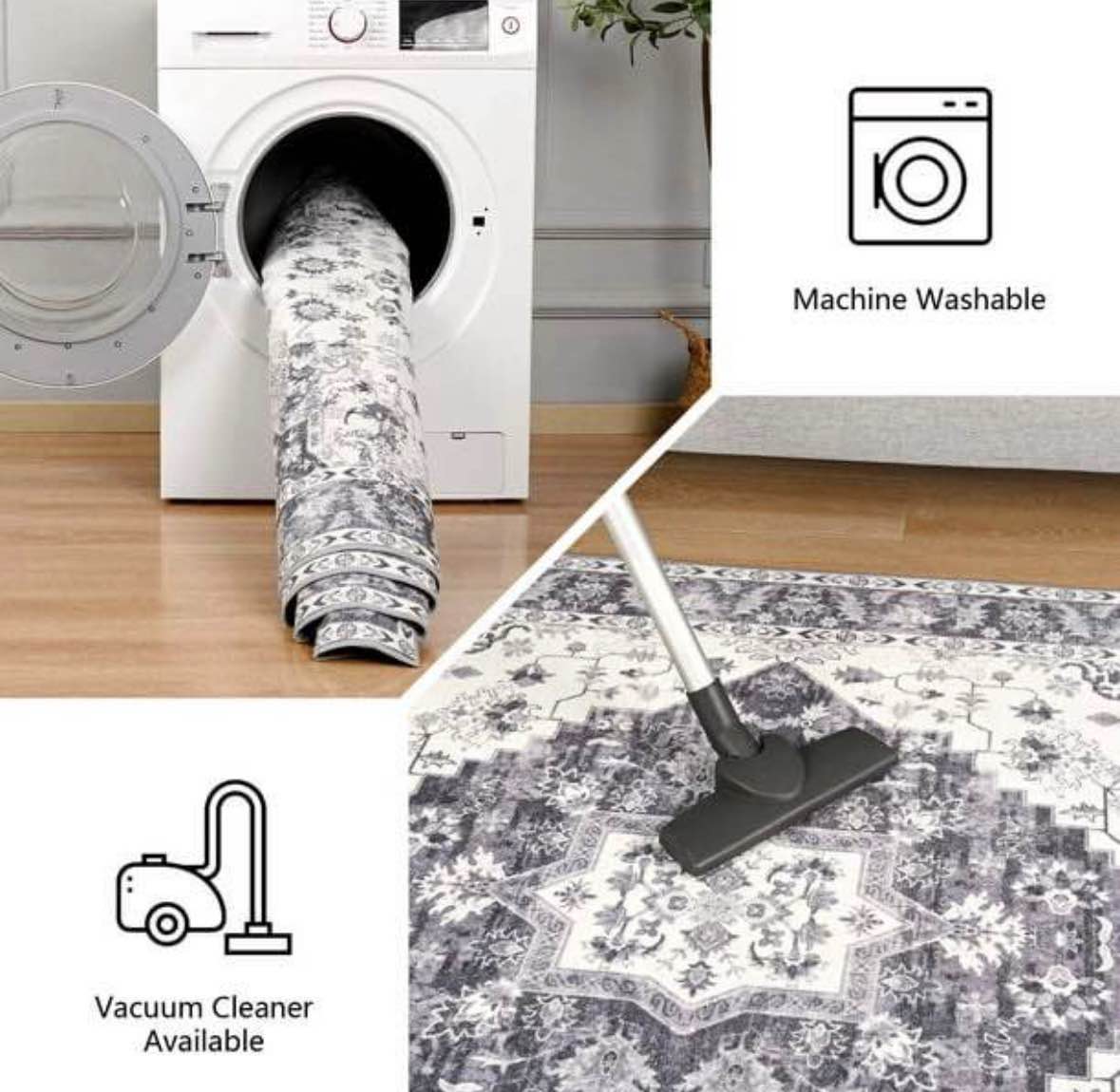 NEW 6x9 FT Machine Washable Vintage Style Area Rug, Low Pile Non-slip ...