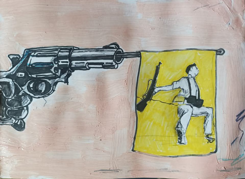 Tableau Déco Sur Toile 50x70 Cm - Motif Pistolet / Revolver - Neuf Sous Emballage