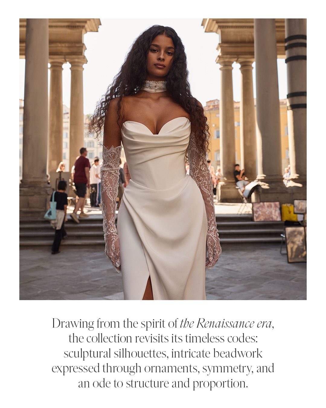 D'Art by Milla Nova draws from the spirit of the Renaissance era. Composed with the precision of classical architecture and the sensitivity of fine art, each gown feels like a piece that