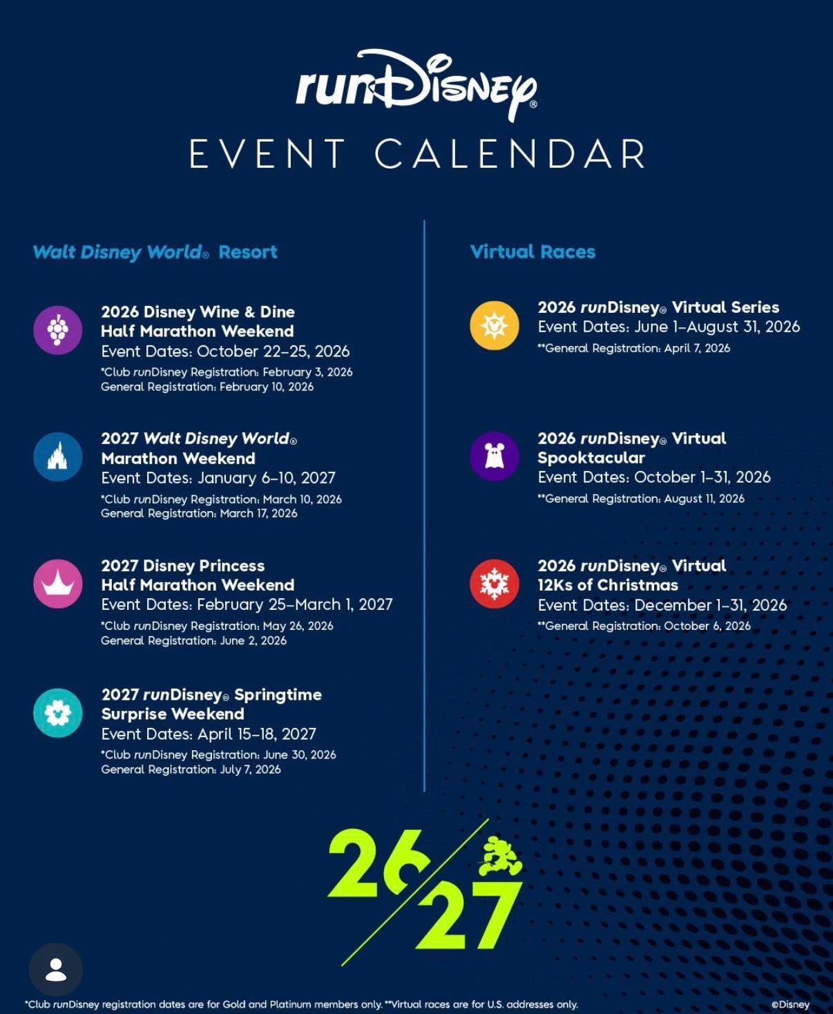 INTERCOT - 2026/2027 RunDisney Event Calendar Released | Facebook