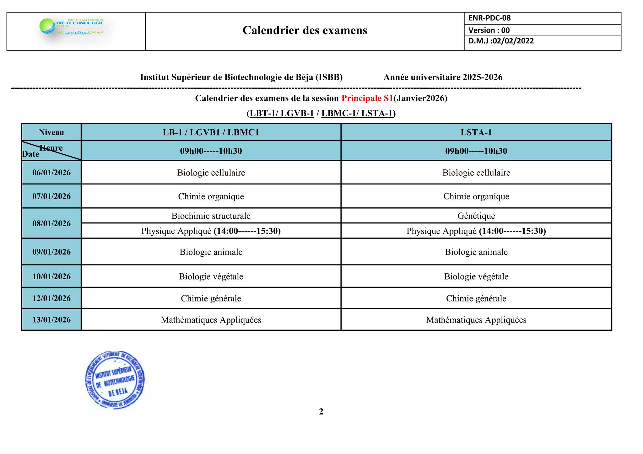 Institut Supérieur de Biotechnologie de Béja (Page officielle) | Béja