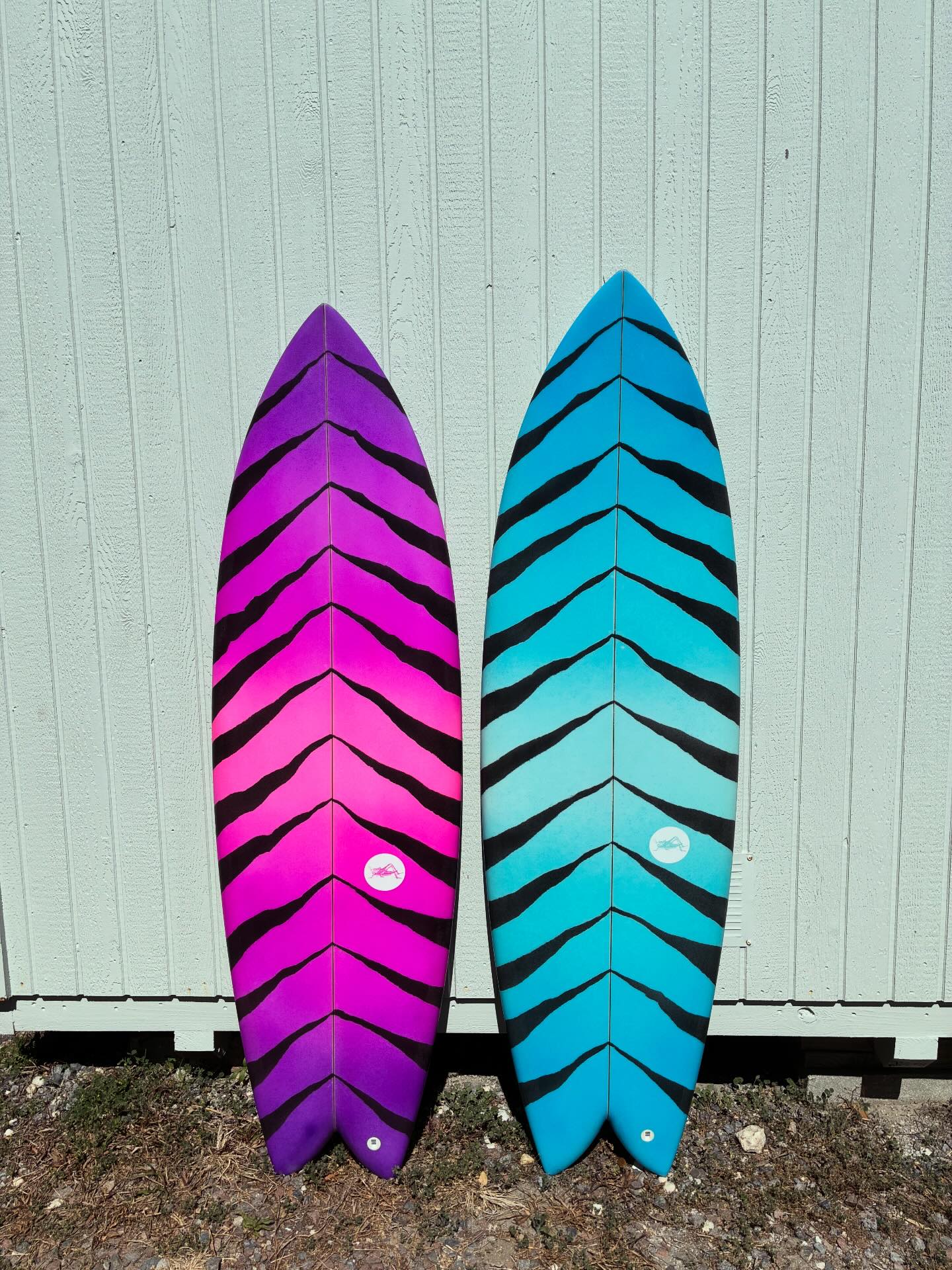 Candy cane fish surfboards by Grasshopper Surfboards