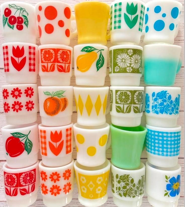Vintage Fire-King glassware mugs from 1940s-1970s