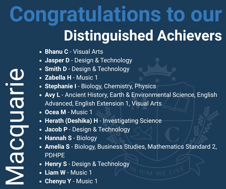 Macquarie - HSC 2025 - Distinguished Achievers ~ Congratulations to our ...