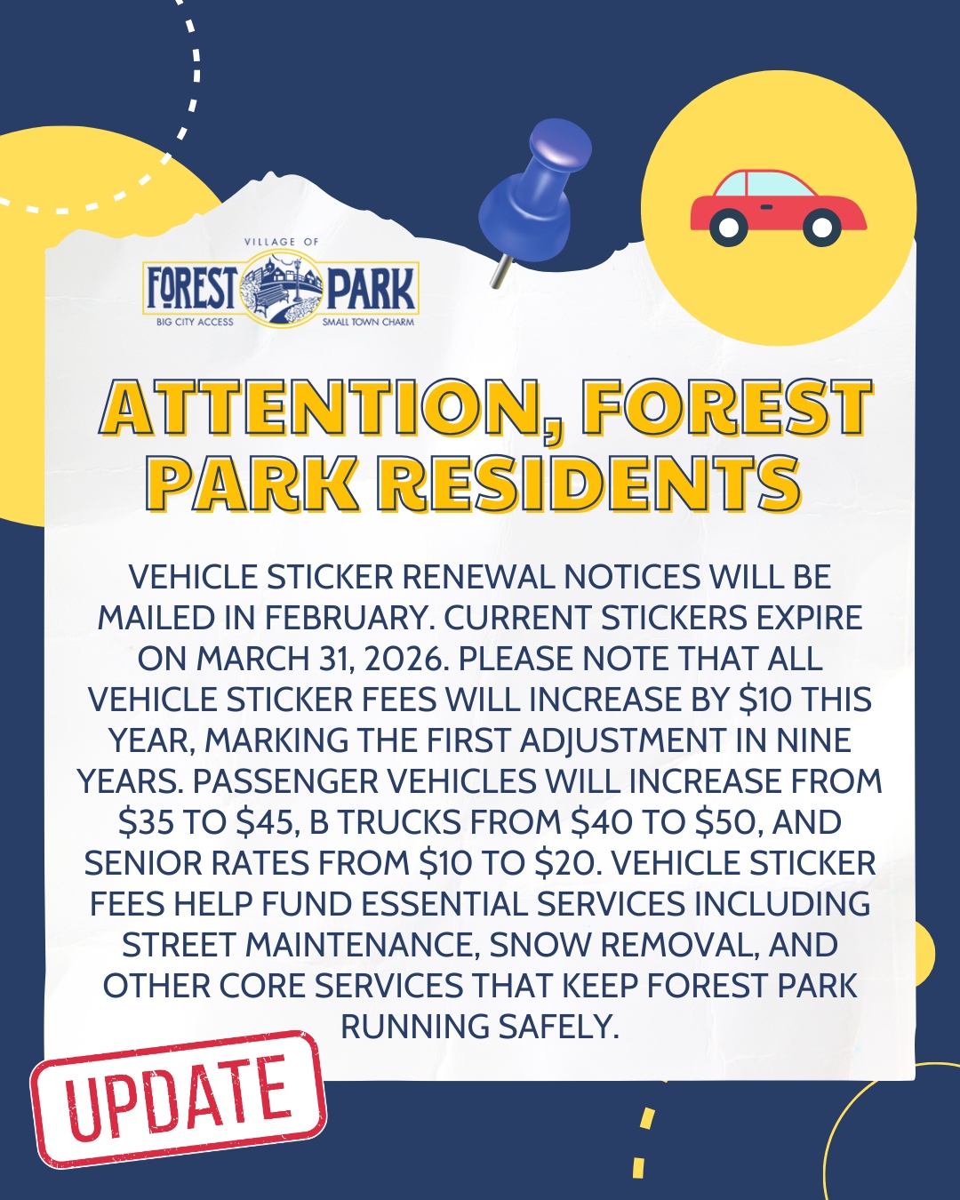 Vehicle Sticker Renewal Reminder!... - Village of Forest Park | Facebook
