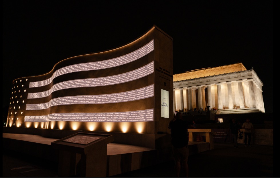 A temporary monument in Washington, D.C., displays the names of
