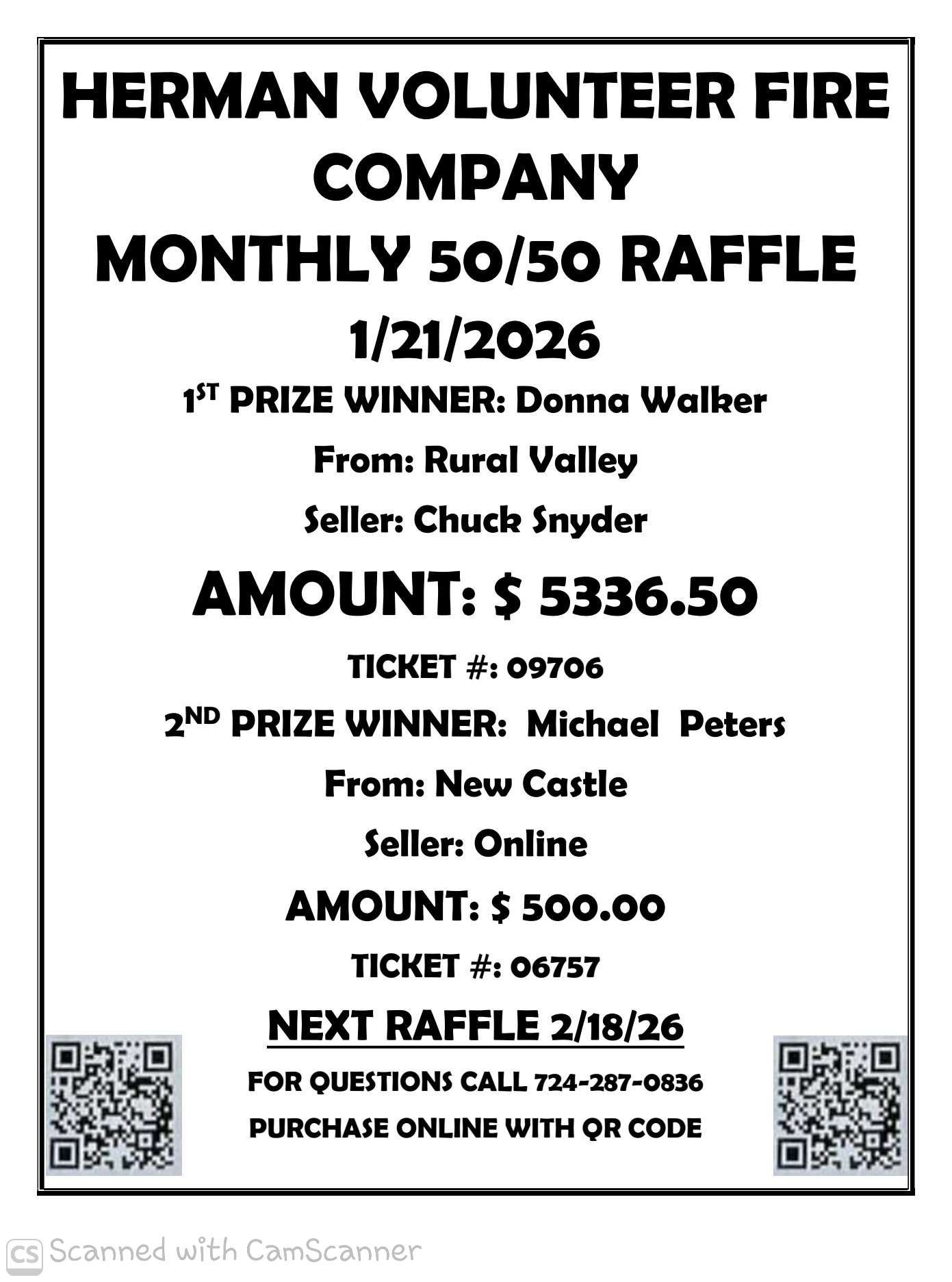 Herman - Here are the winners of January's Famous Herman Monthly Raffle ...