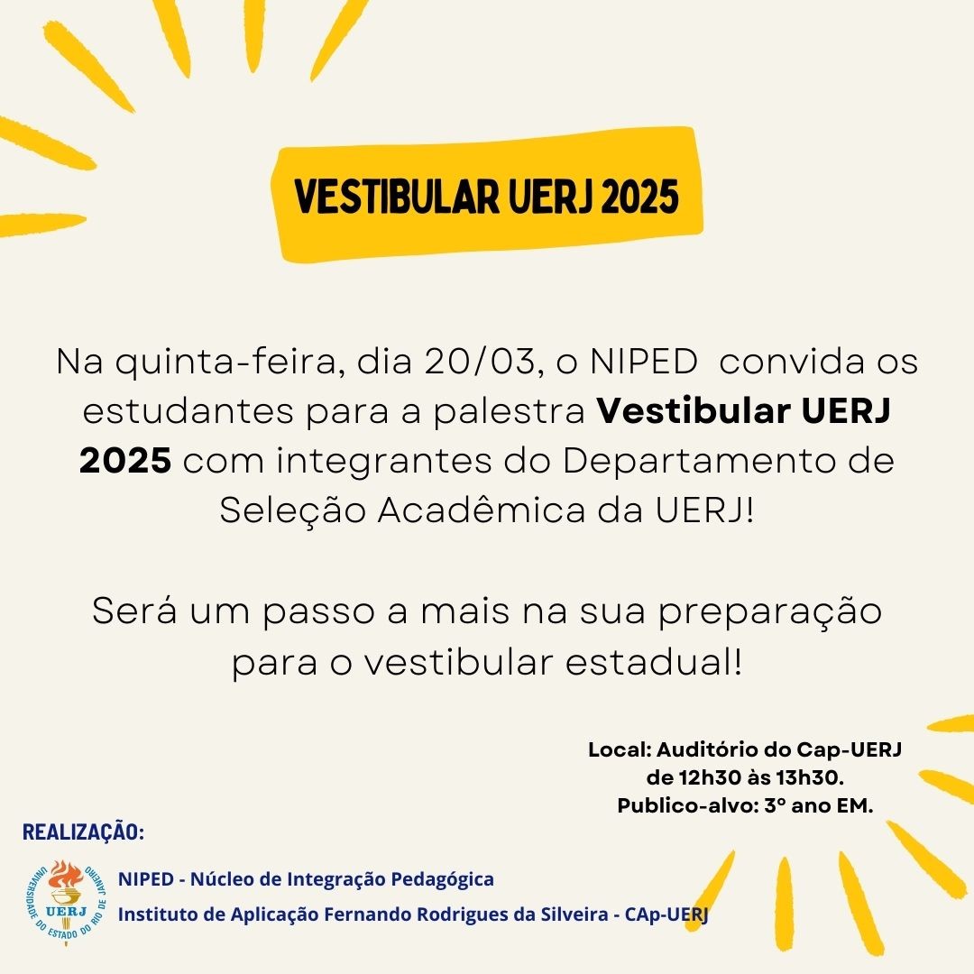 🎓 PALESTRA: VESTIBULAR UERJ 2025! 🎓 Quer saber mais sobre o Vestibular ...