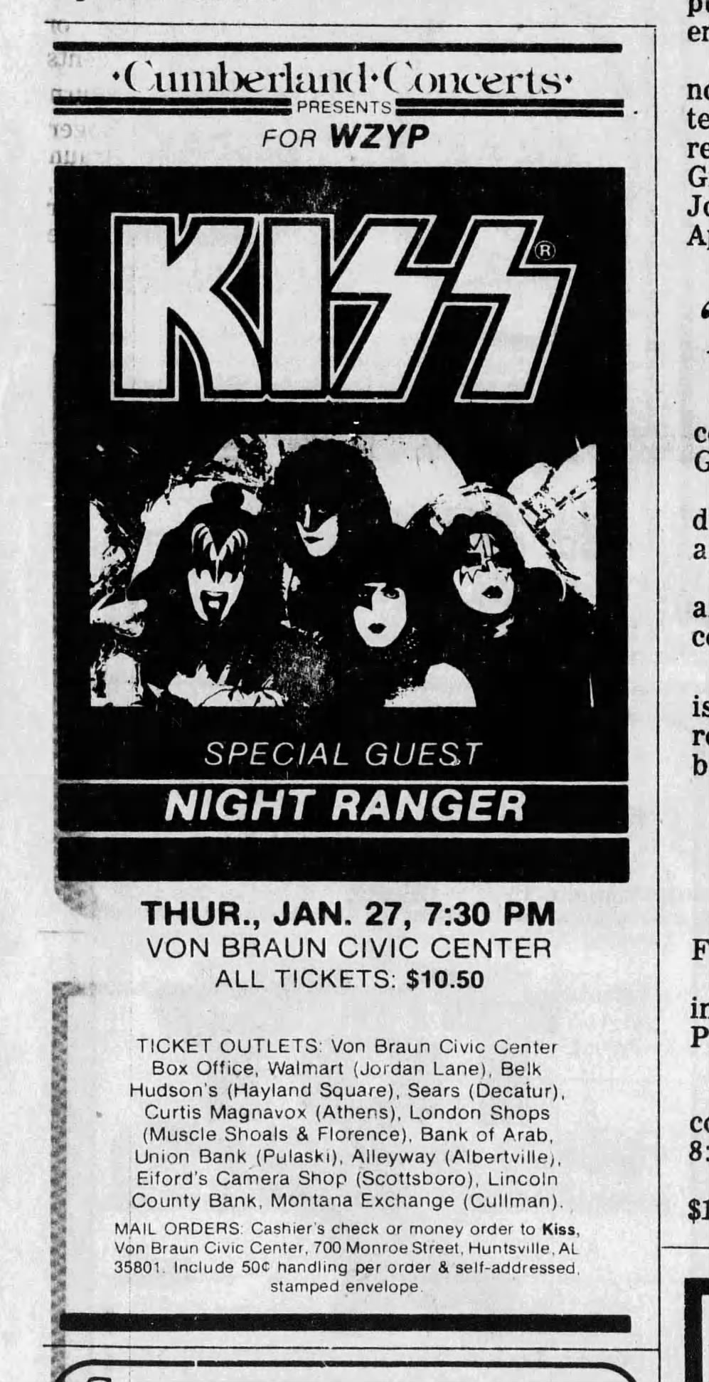 KISS and Night Ranger at Von Braun Civic Center in 1983