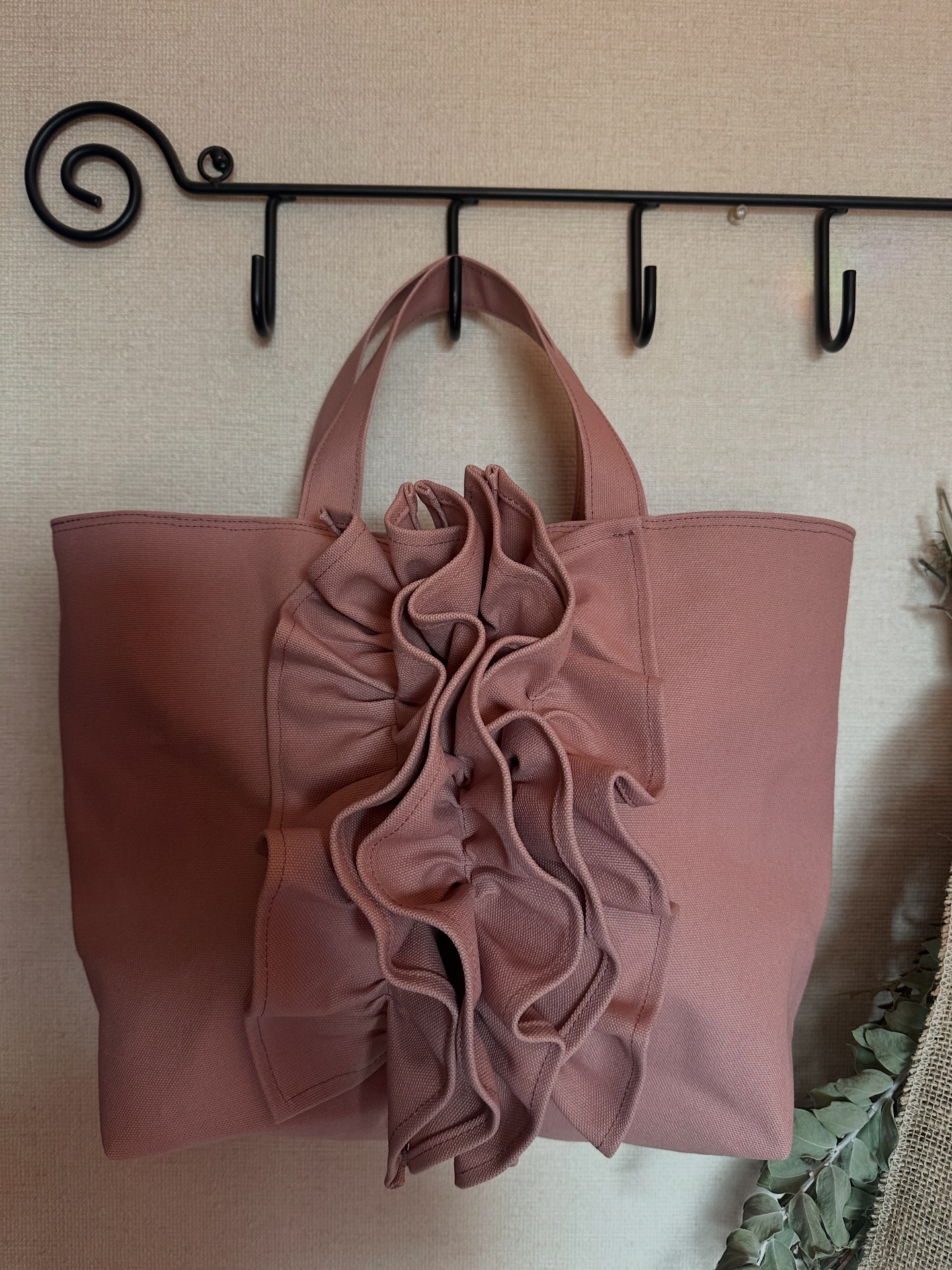 order bag * 8号帆布のフリルトートバッグ スモーキーコーラル L size