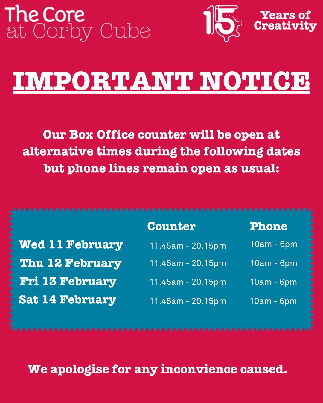 The Core - 🚨 ADJUSTED BOX OFFICE OPENING HOURS 🚨 Please note, during ...