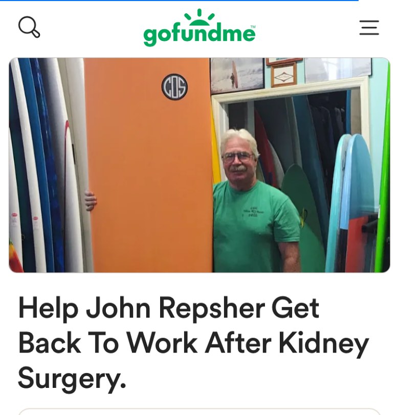 Beach - Local Legend, John Repsher recently had Kidney surgery. Without ...