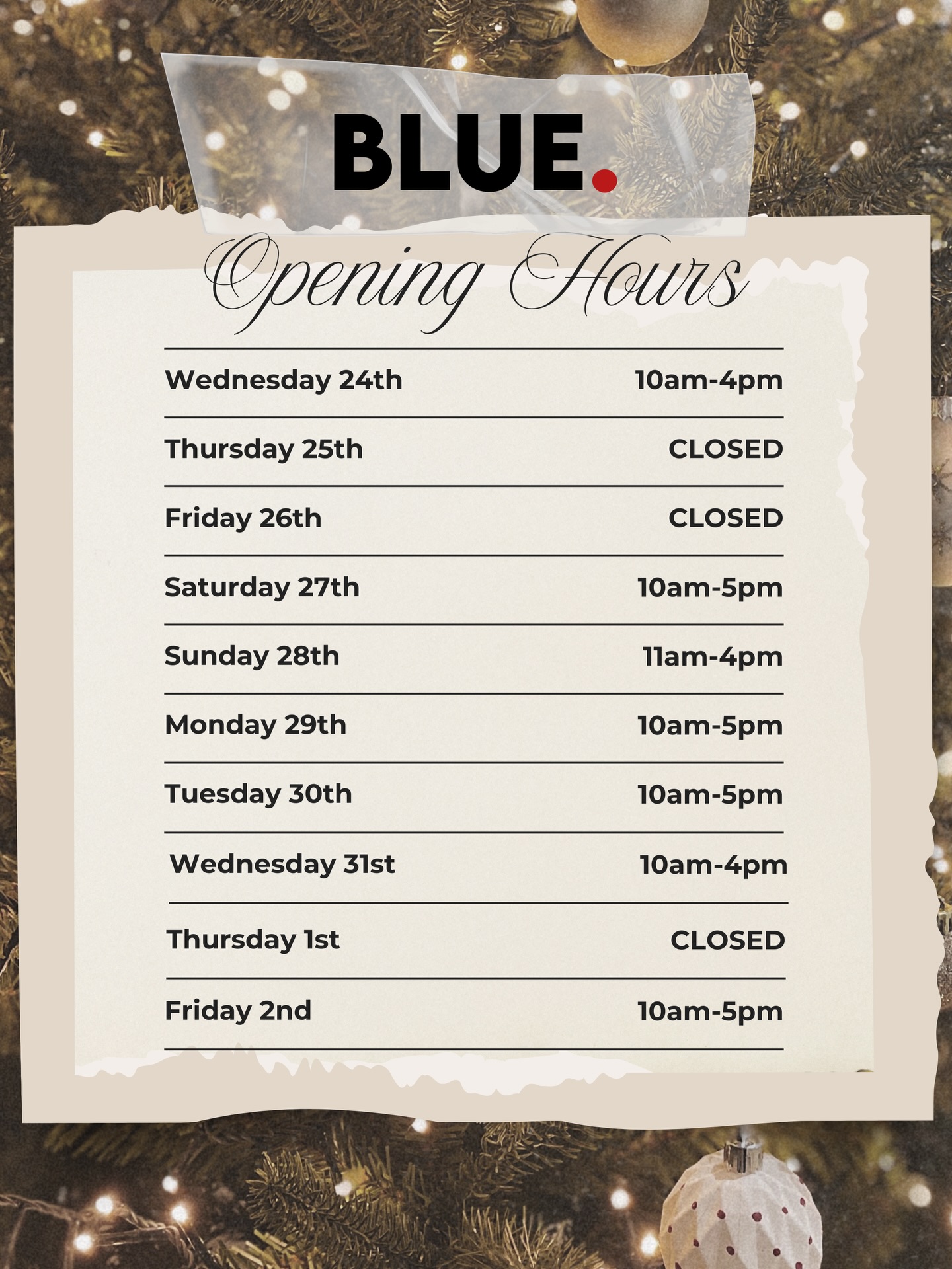 Blue - Our Christmas Opening Hours ️ Reminder! Our Cheltenham Store is ...
