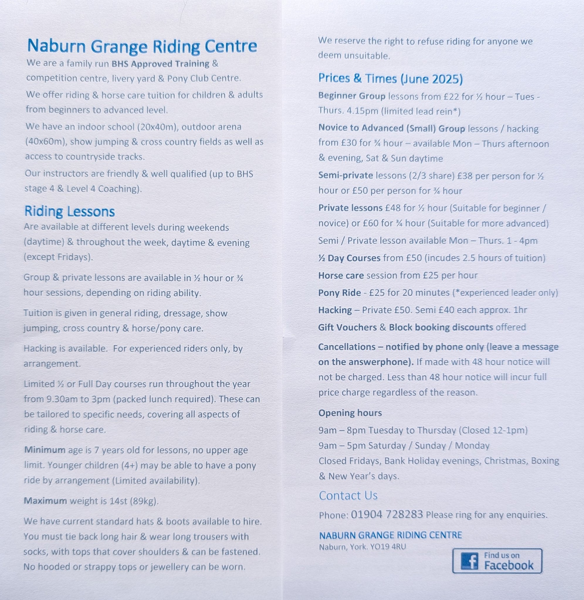Naburn Grange Riding Centre - Official | York