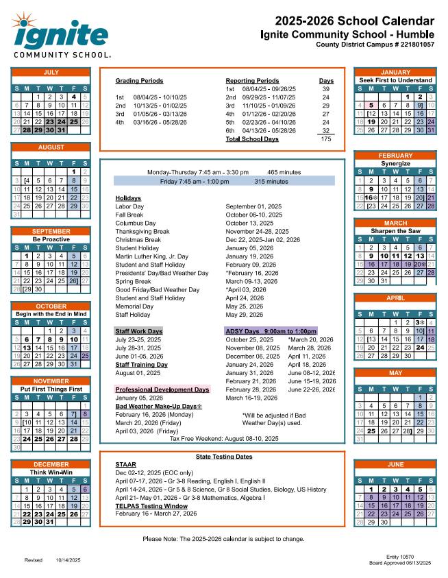 Ignite - 🏫2025–2026 UPDATED School Year Calendar ️Mark these important ...
