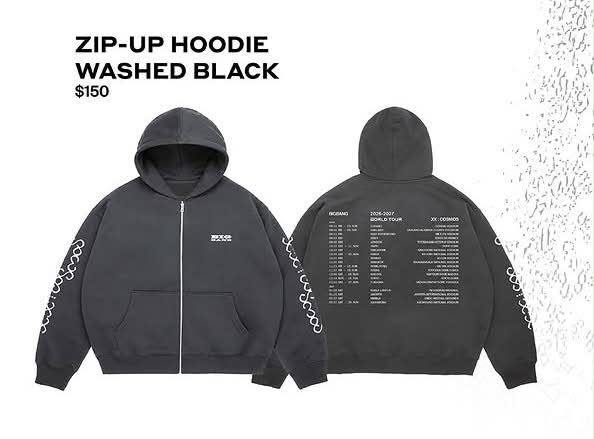 Where to buy Big Bang World Tour 2026 Washed Black zip-up hoodie
