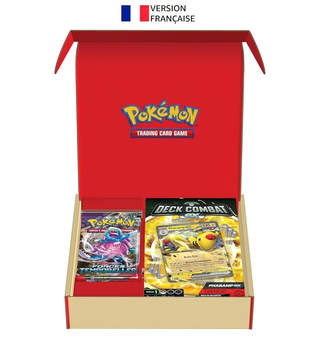 JCC Pokémon Deck Combat Pharamp-ex – Deck 60 Cartes Prêt à Jouer, 2 Boosters, Tapis, Pièce Métallisée, Étui, Code En Ligne – Dès 6 Ans
