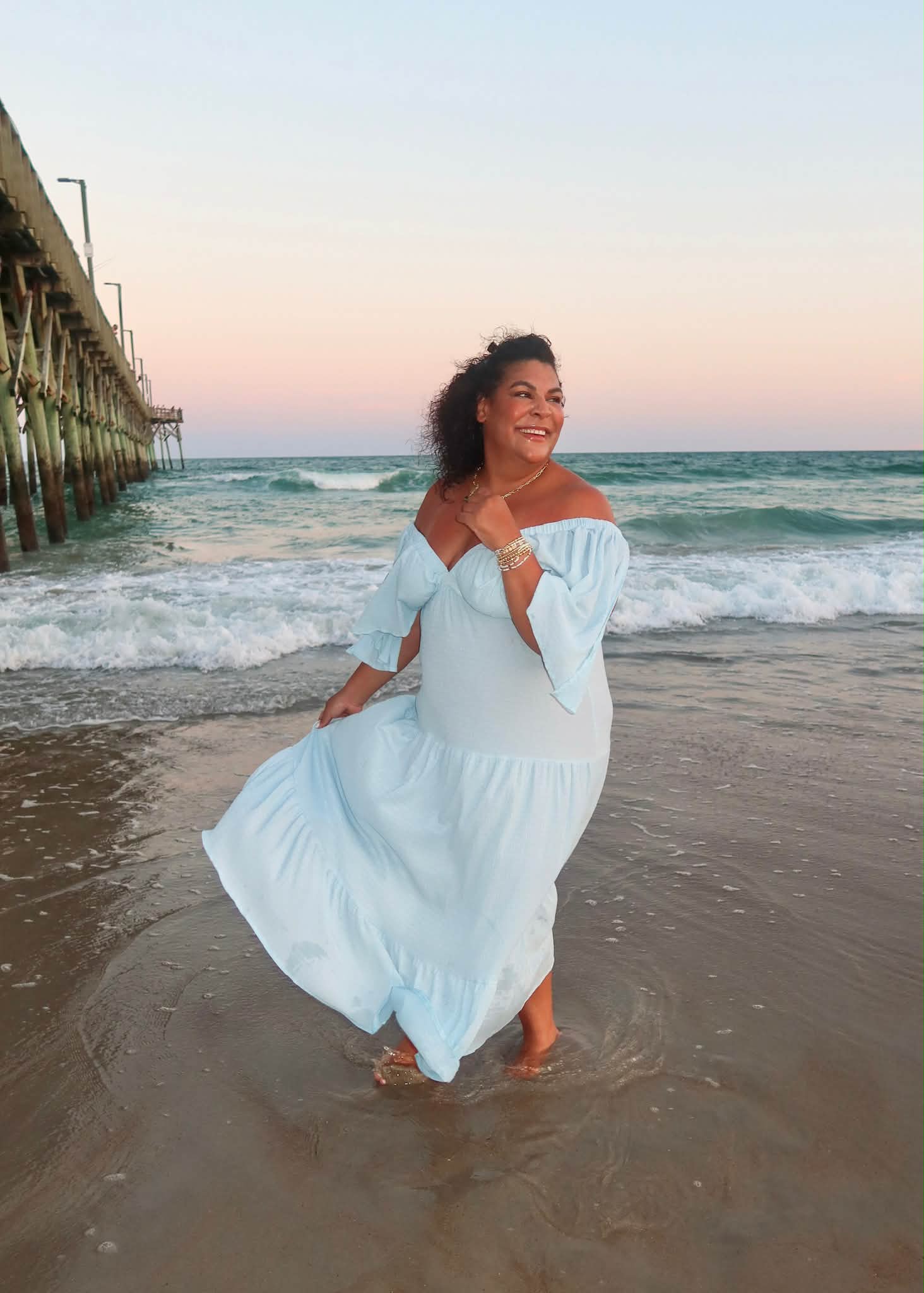 white flowy dress for beach pictures Flowy, feminine sunset walks by the water Color:M-Turquoise this ankle 2-3 years Women's Blue-White Striped Cotton-Blend