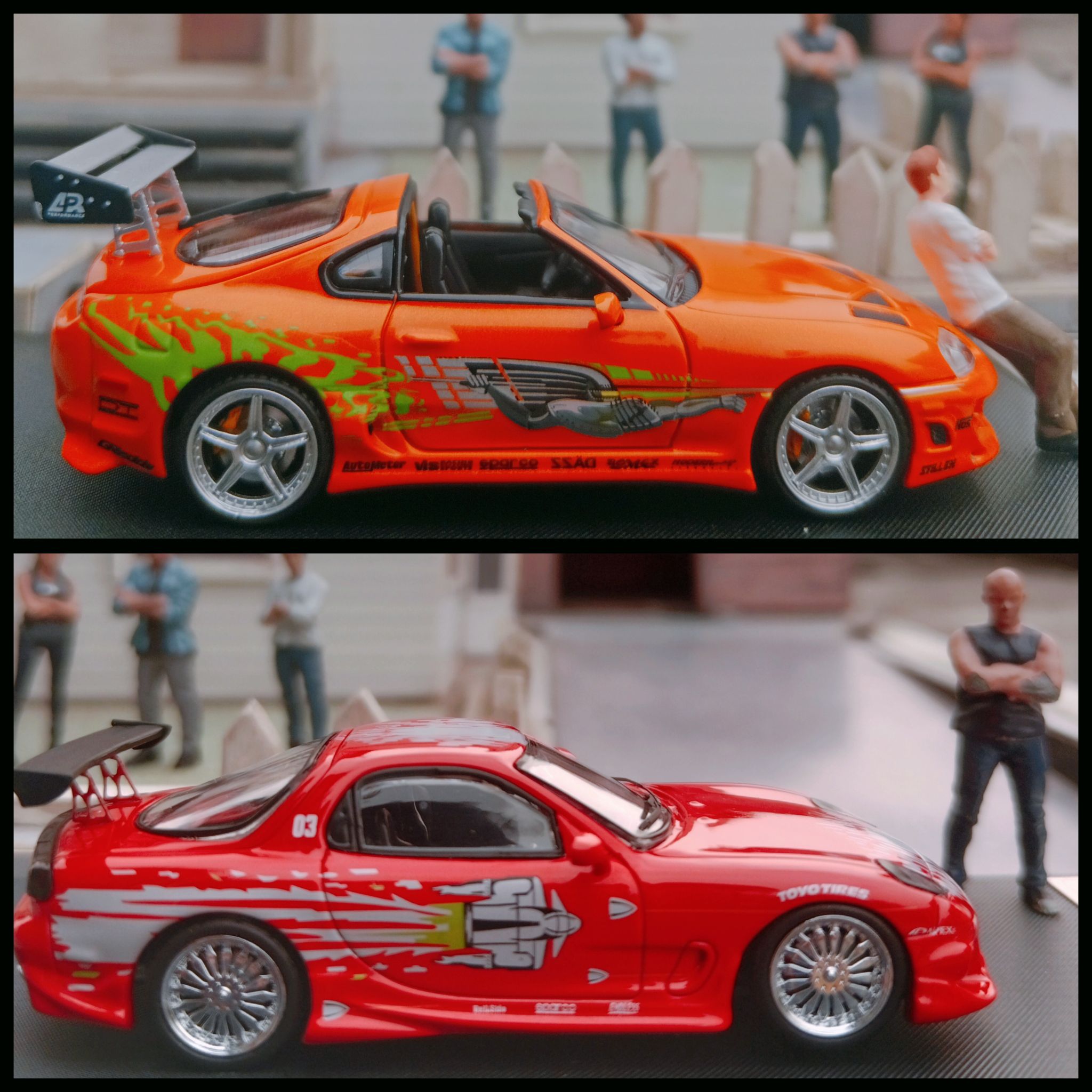 Toyota Supra and Veilside Mazda RX-7 diecast cars