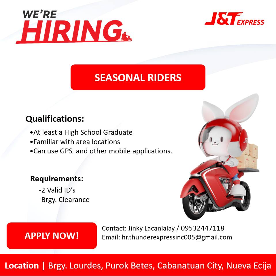 CABANATUAN JOB HIRING | SEASONAL RIDERS (Commission based) | Facebook