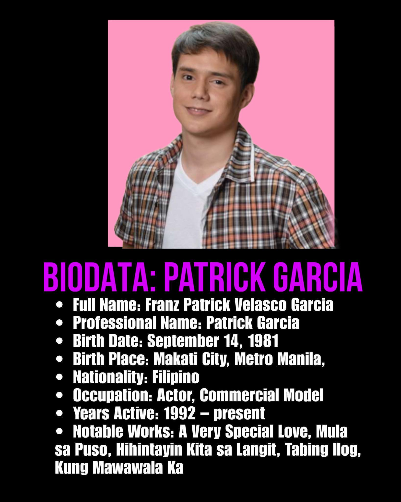 Biodata of Patrick Garcia •... - Philippine Showbiz Moments | Facebook