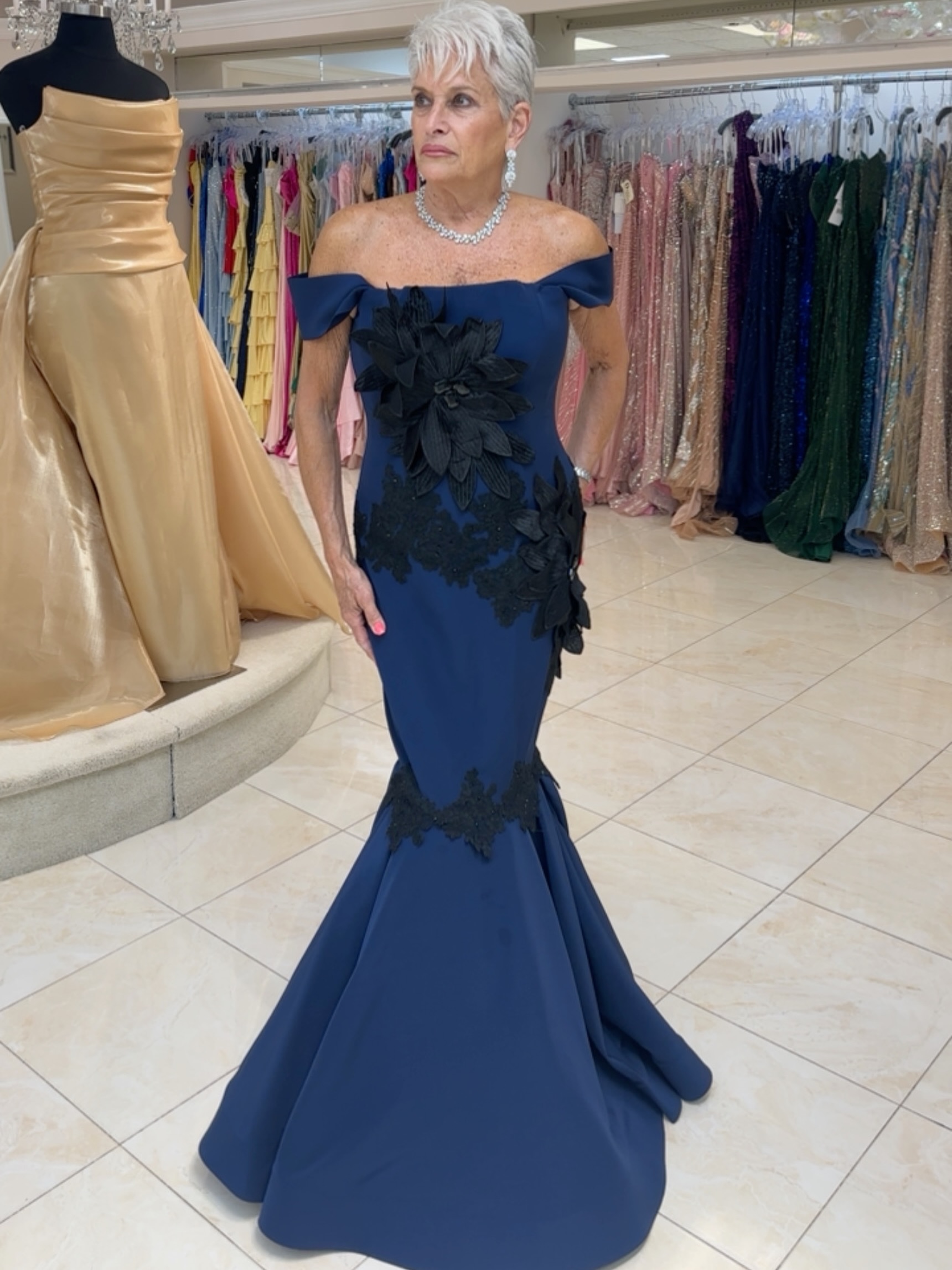 Whose looking?!? This show stopping new arrival is perfect for your black tie affair. Come shop with us for your special event! #couturegown #blacktie #wedding #fashion #florals