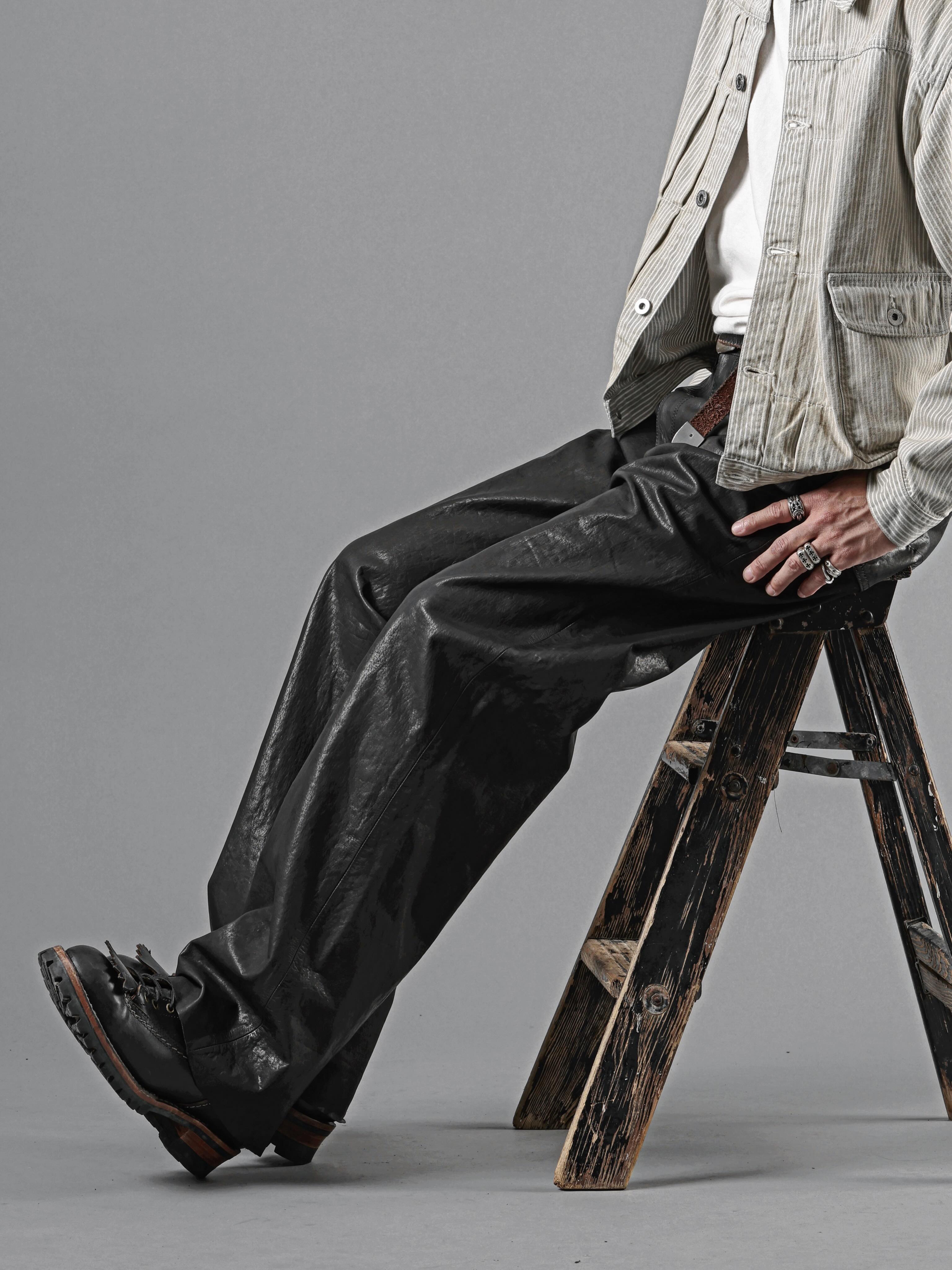 LEATHER PANTS 【 JapanSteerWhiteMimosaTanned0.6mm GarmentDyed 