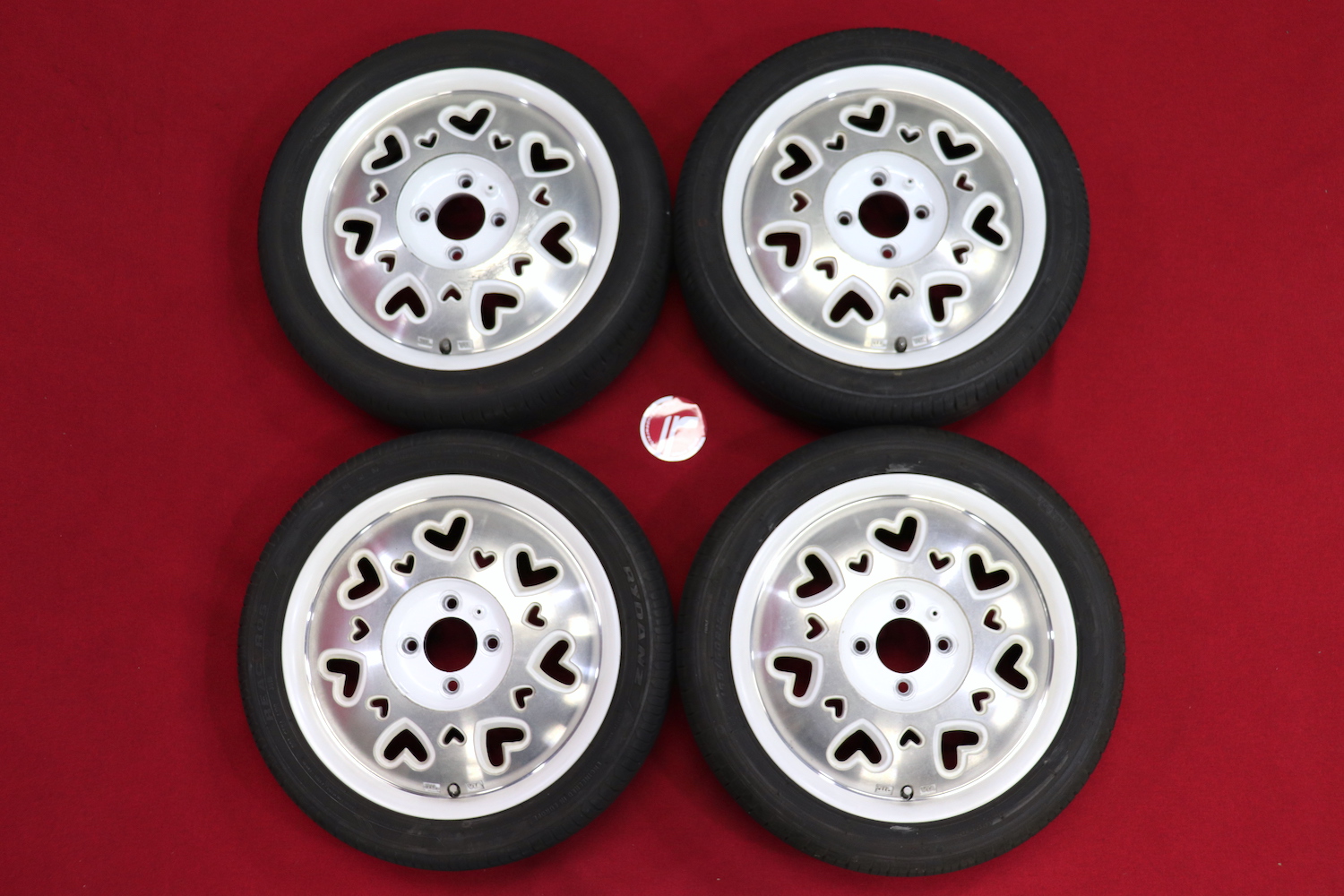 In stock: A set of Monza Japan 'K-Quty' heart wheels, in 15x4.5 +