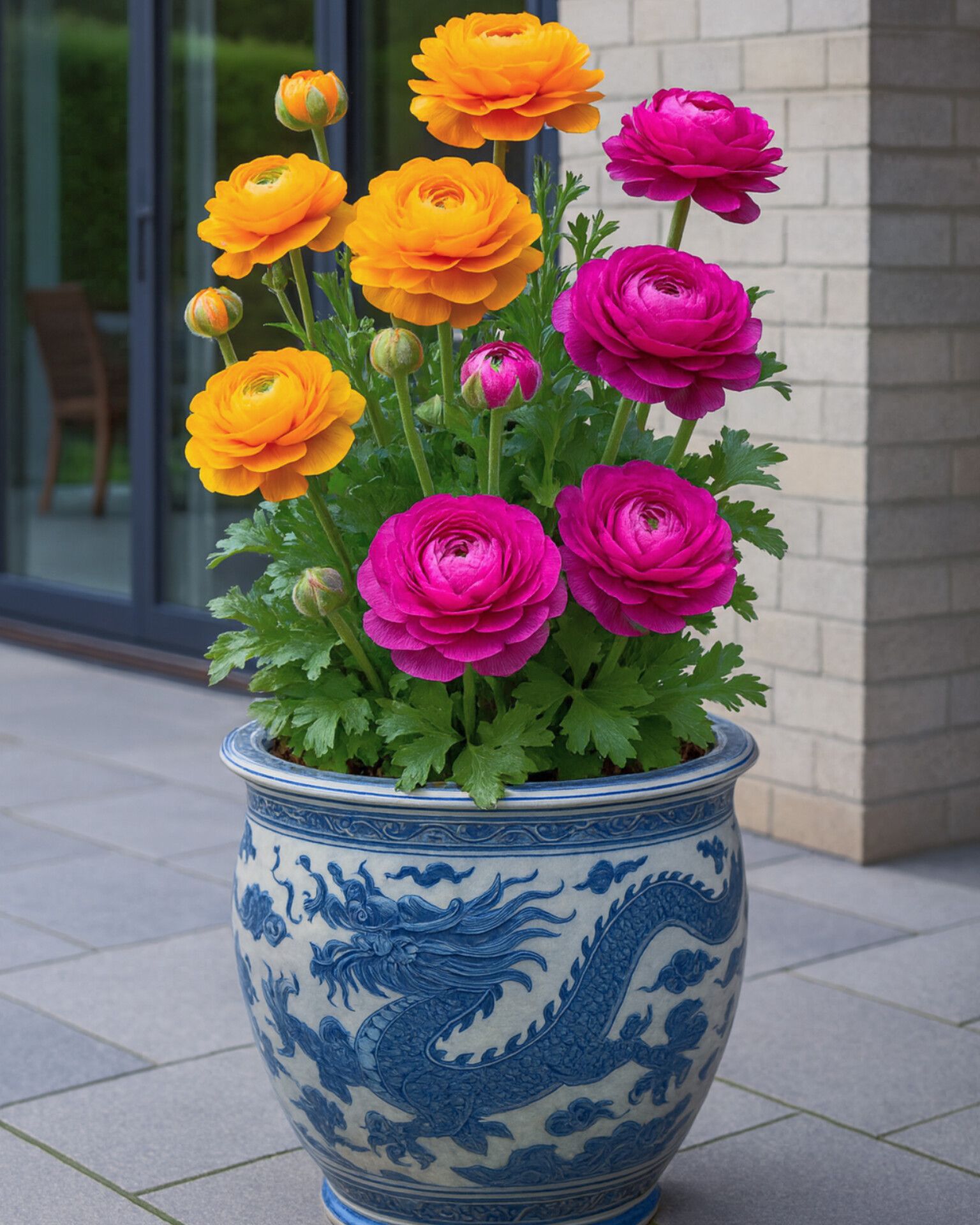 Flower - Fiery orange and magenta ranunculus blooms tangoing atop a ...