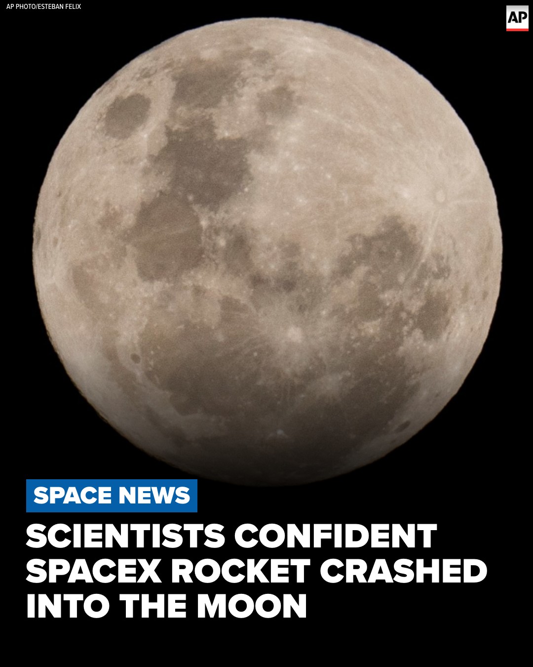 The SpaceX rocket likely slammed into the moon at 5,400 mph, or